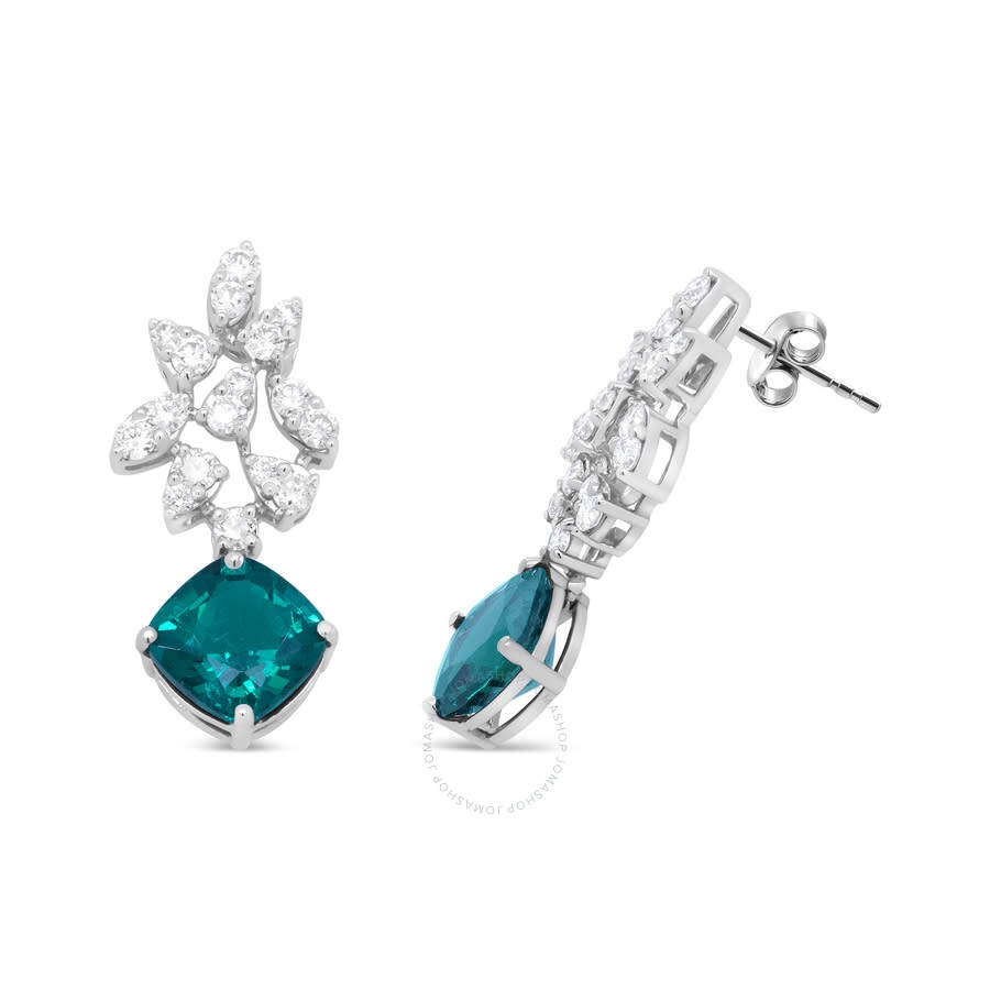 Haus Of Brilliance - Haus of Brilliance 18K White Gold 1 1/10 Cttw Diamond and 7.9 x 7.7mm Green Emerald Drop Earrings (G - 5