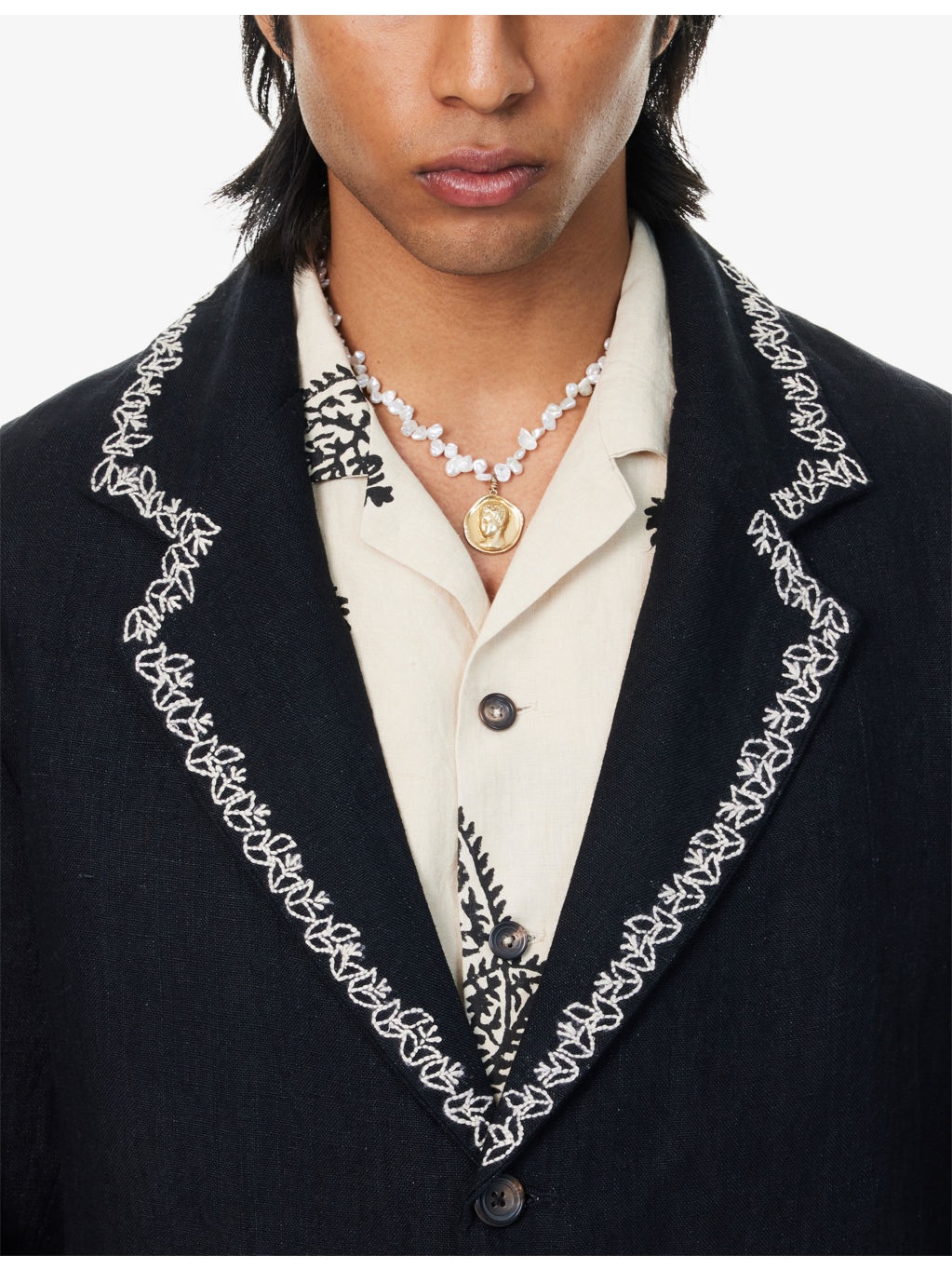 Notched-Lapel Embroidered Linen Blazer - 5