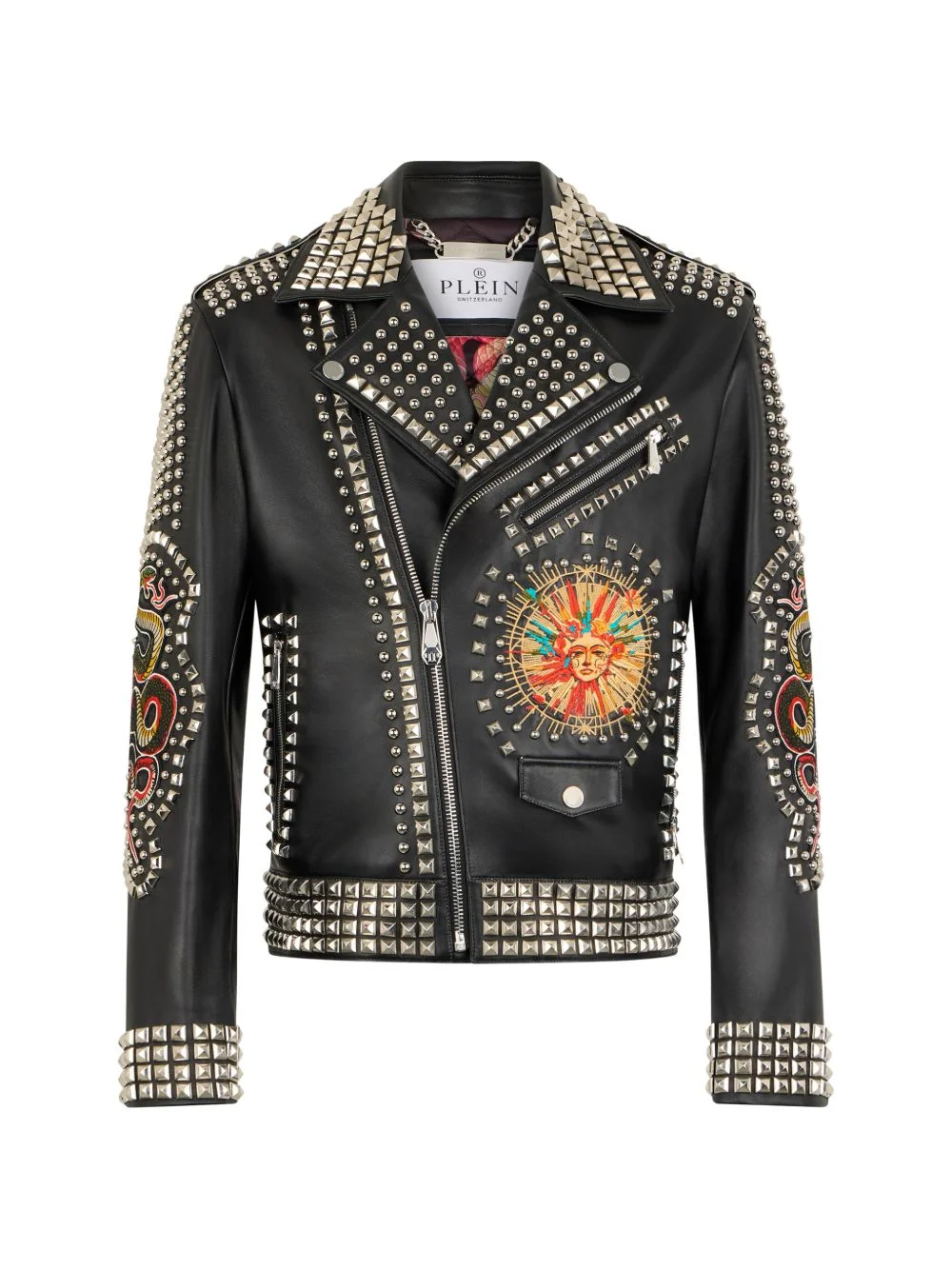 studded embroidered leather jacket - 1
