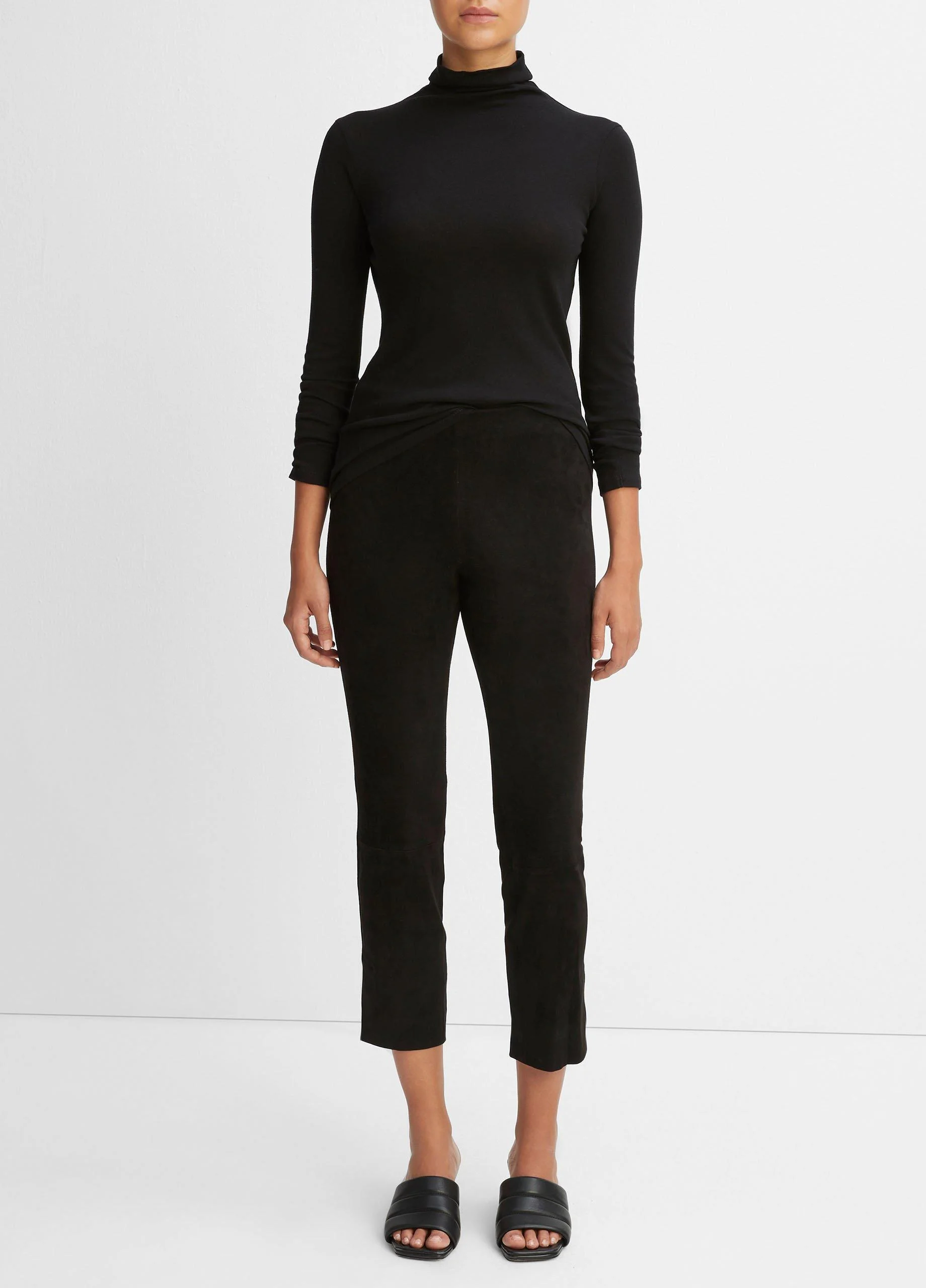 Stretch Suede Split Hem Crop Legging - 1