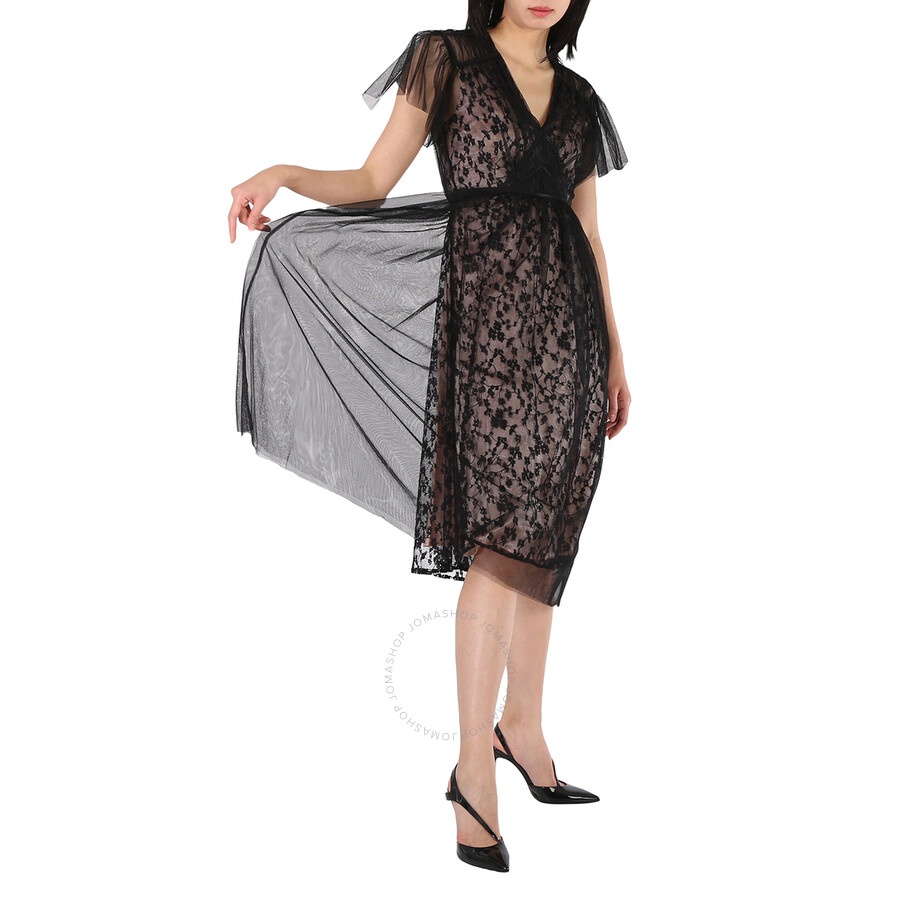 Burberry Ruffled Hem Embroidered Tulle Dress In Black - 5