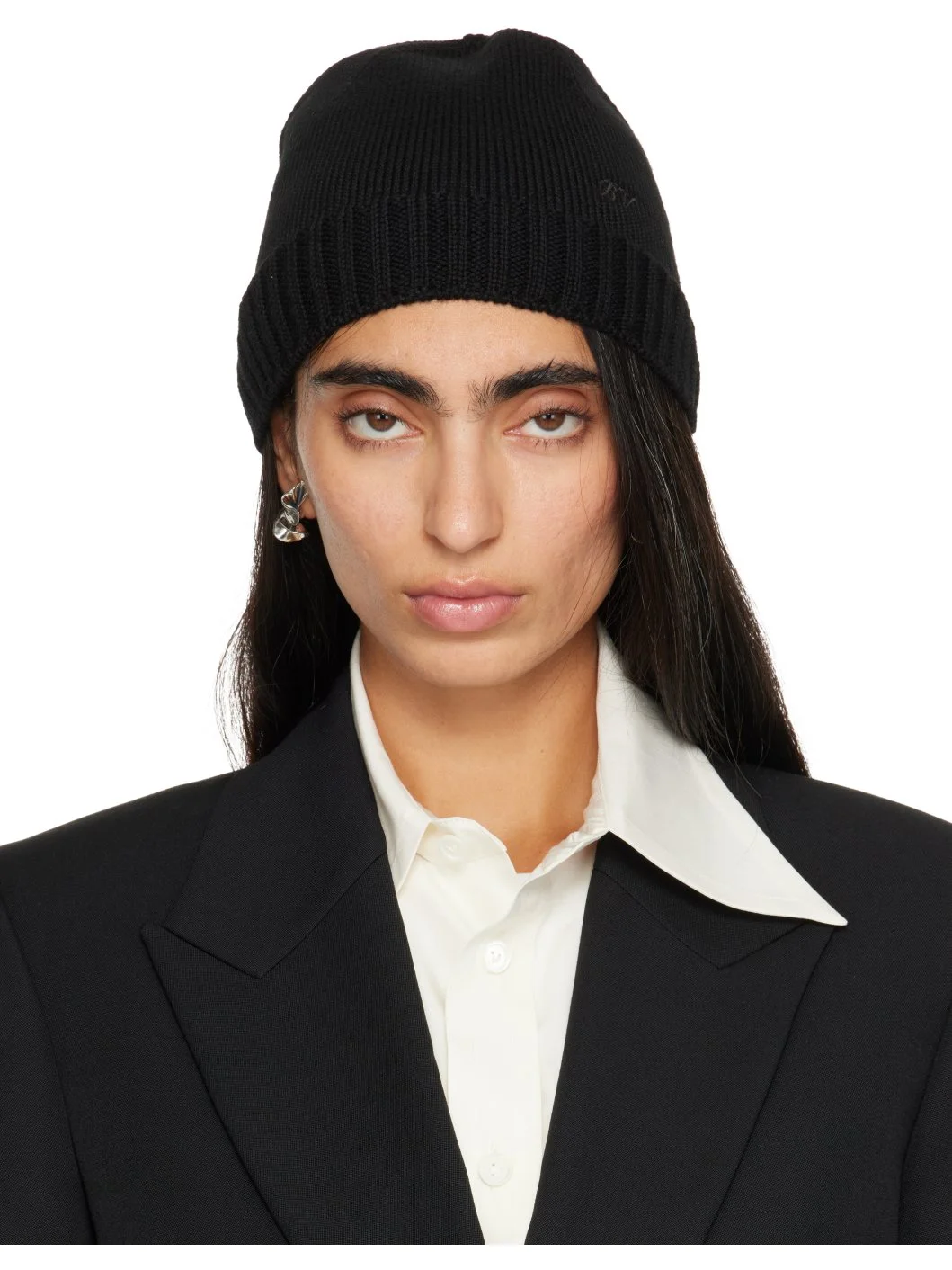 Black Wool Knit Beanie - 1