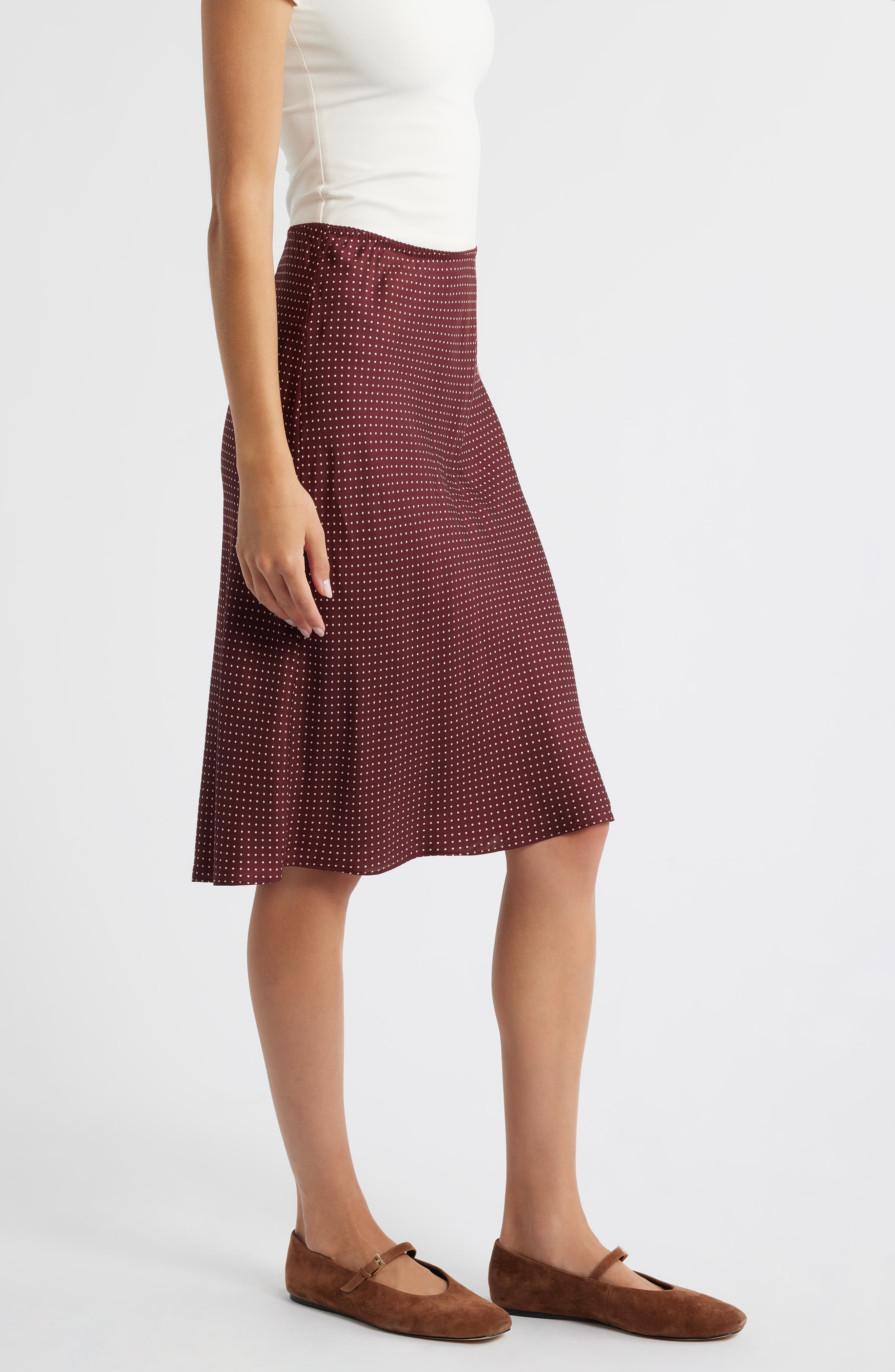DÔEN Elowette Pin Dot Silk Blend Twill Skirt in Burgandy Colette Dot at Nordstrom - 3