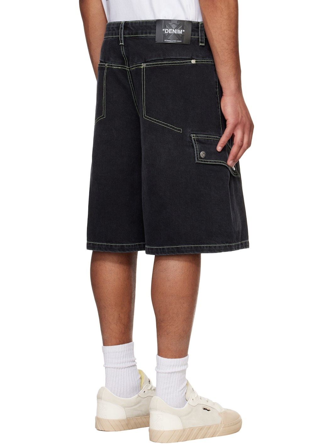 Black Safari Cargo Denim Shorts - 3