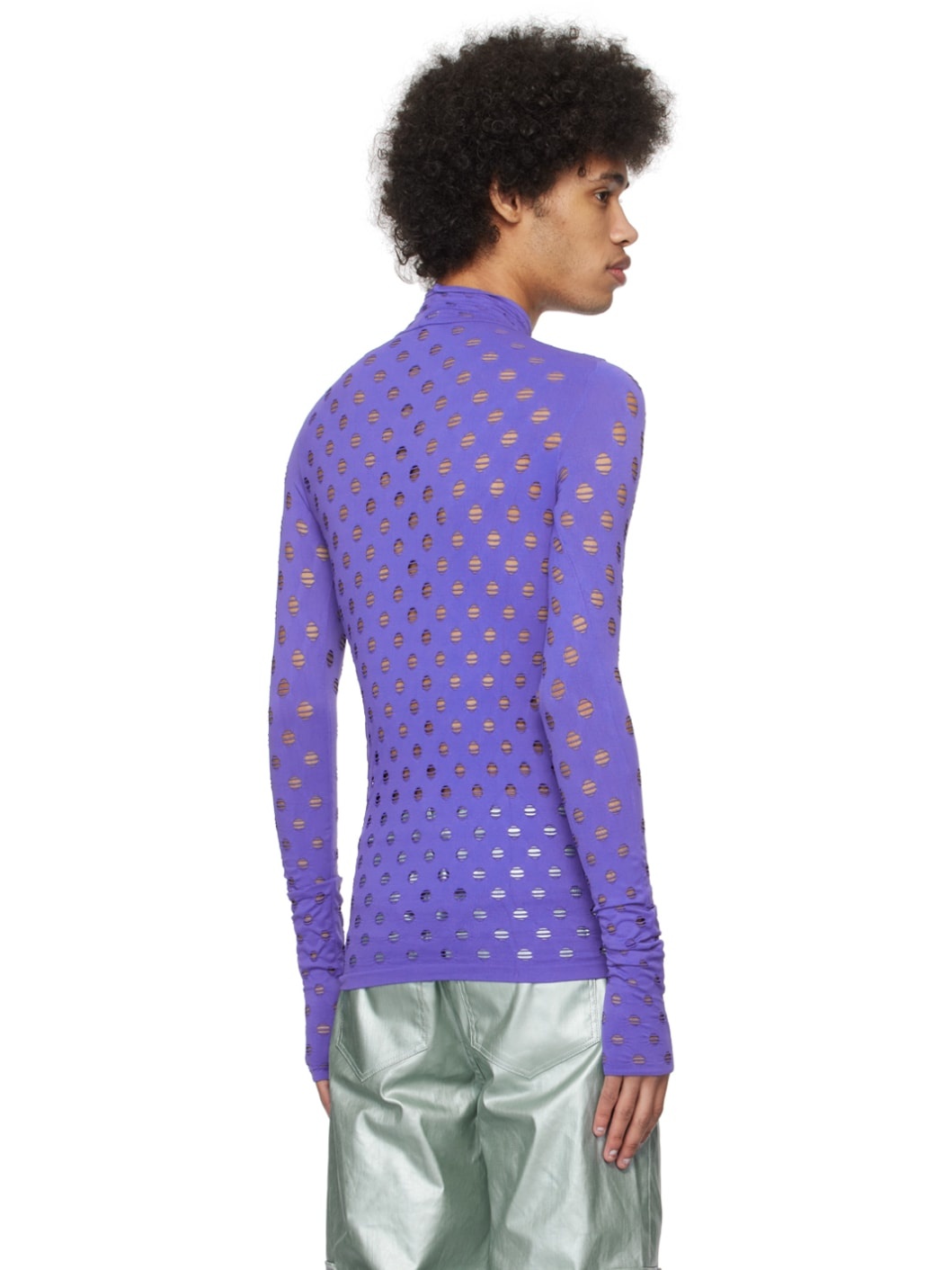 Purple Perforated Turtleneck - 3