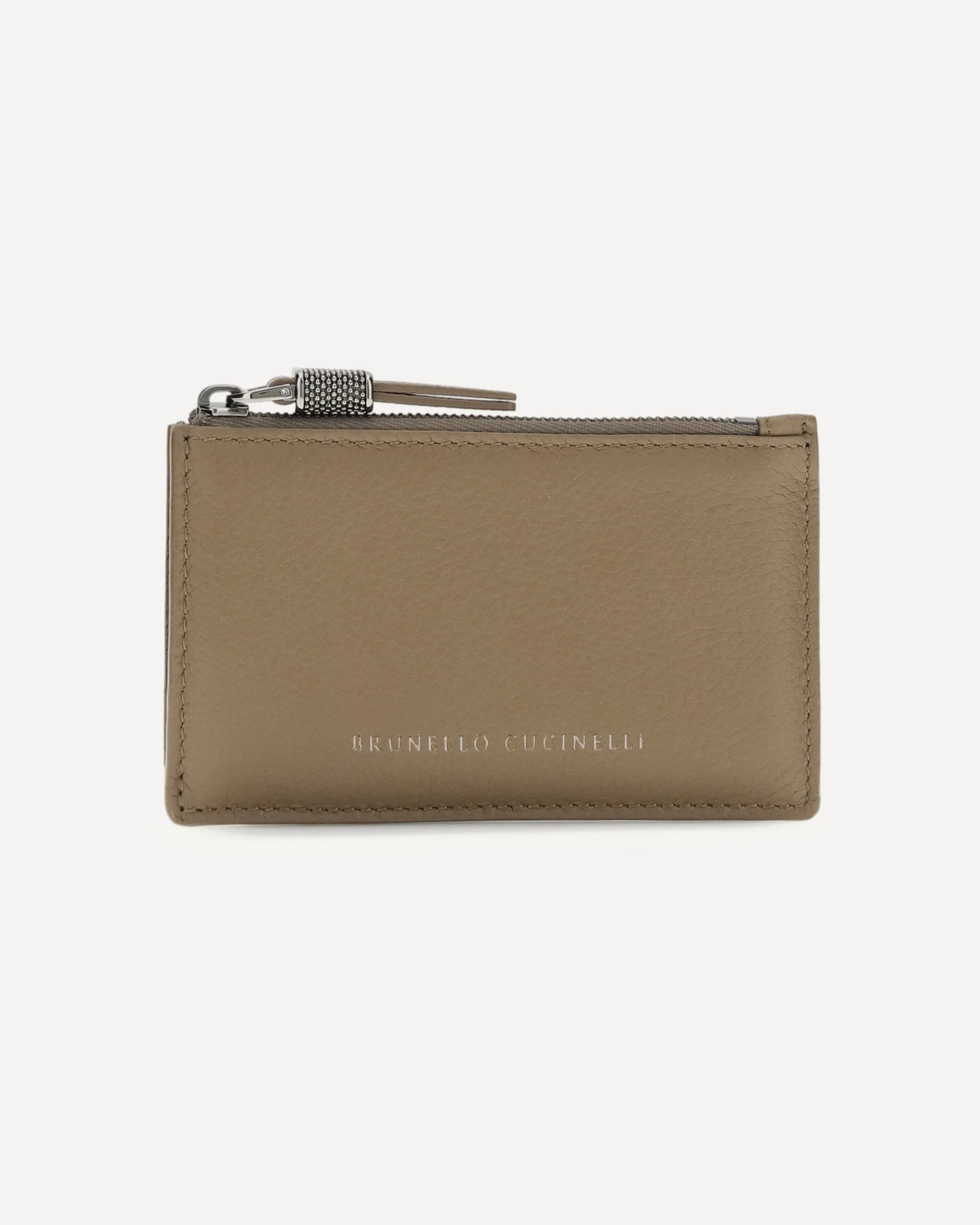 Leather Card Holder with grain and Shiny Zipper Pull - 1