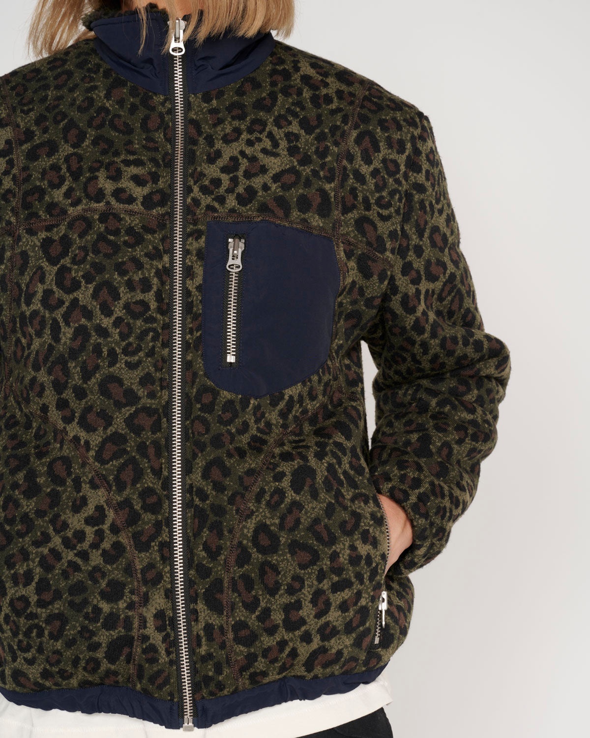 Leopard Reverse Sherpa Jacket - Olive - 5