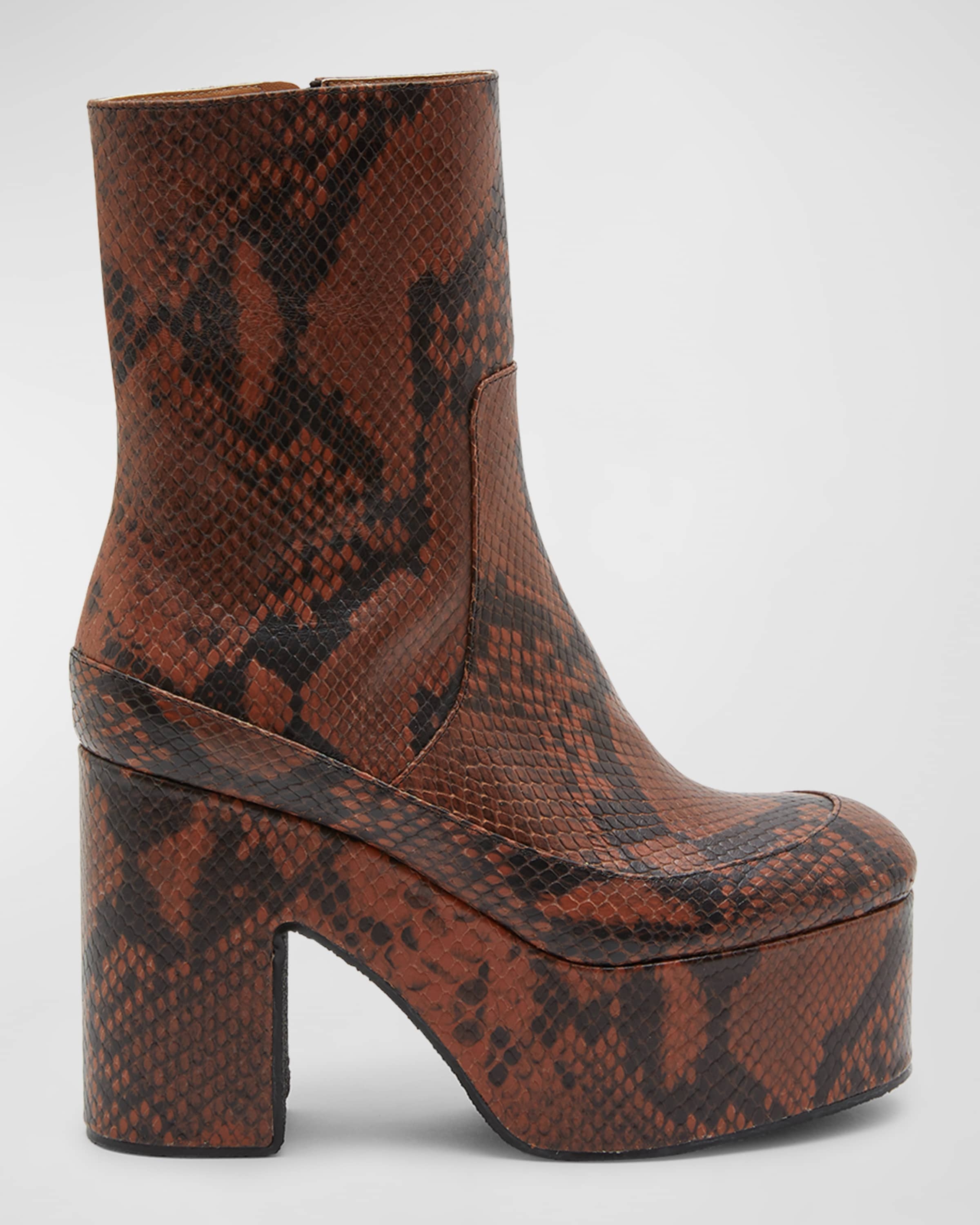 Python-Embossed Platform Ankle Booties - 1