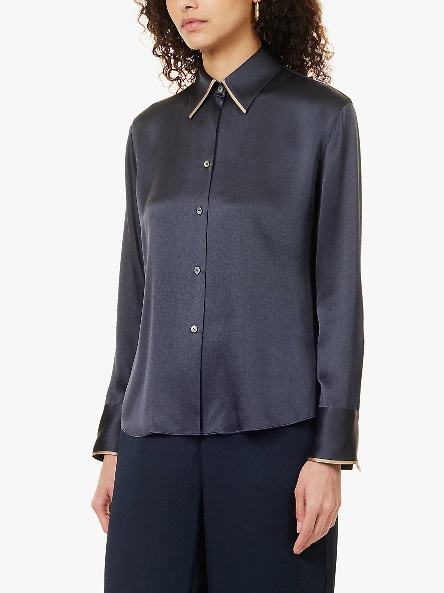 Contrast-tipping long-sleeve silk shirt - 3