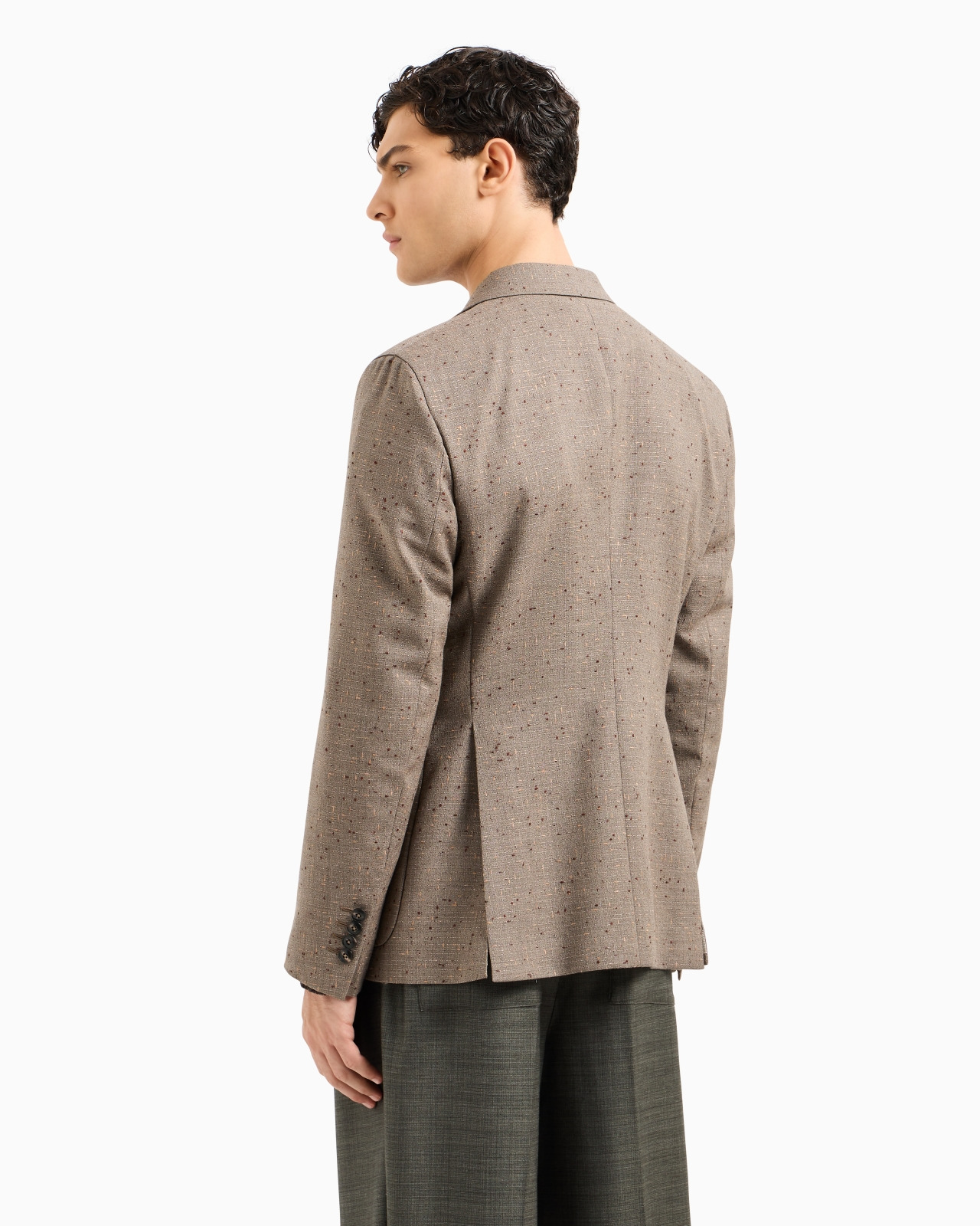 DOUBLE-BREASTED BLAZER IN BASKETWEAVE-EFFECT JACQUARD NUBBY VIRGIN WOOL - 3