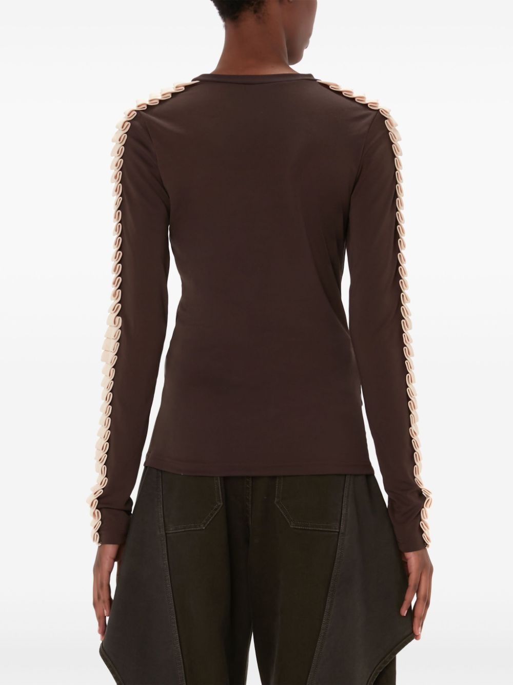 pleated-trim long-sleeve top - 4