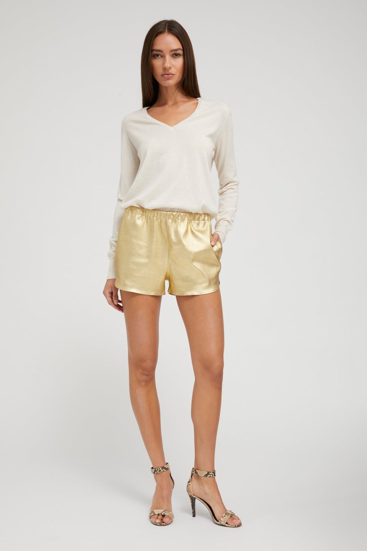 GOLD LEATHER DOLPHIN SHORTS - 2