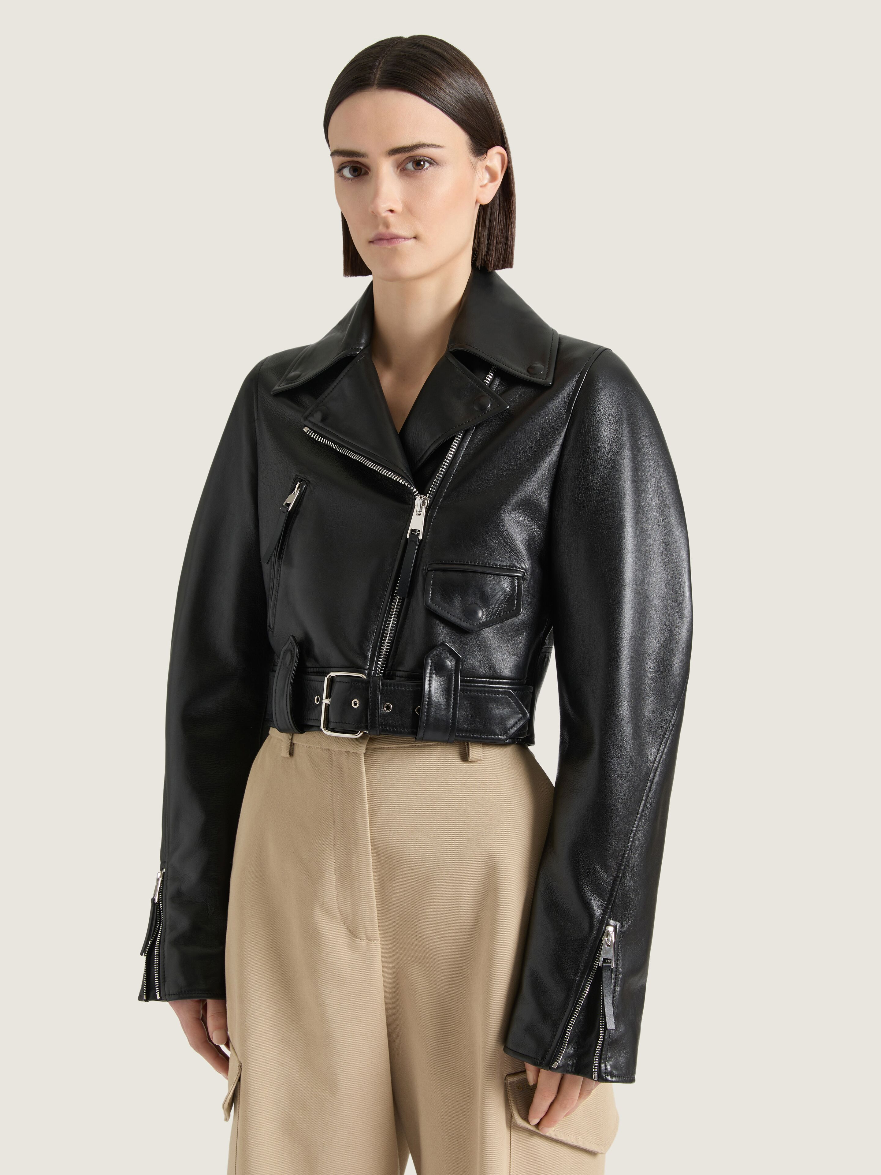 CROPPED COCOON BIKER JACKET IN LEATHER - 4