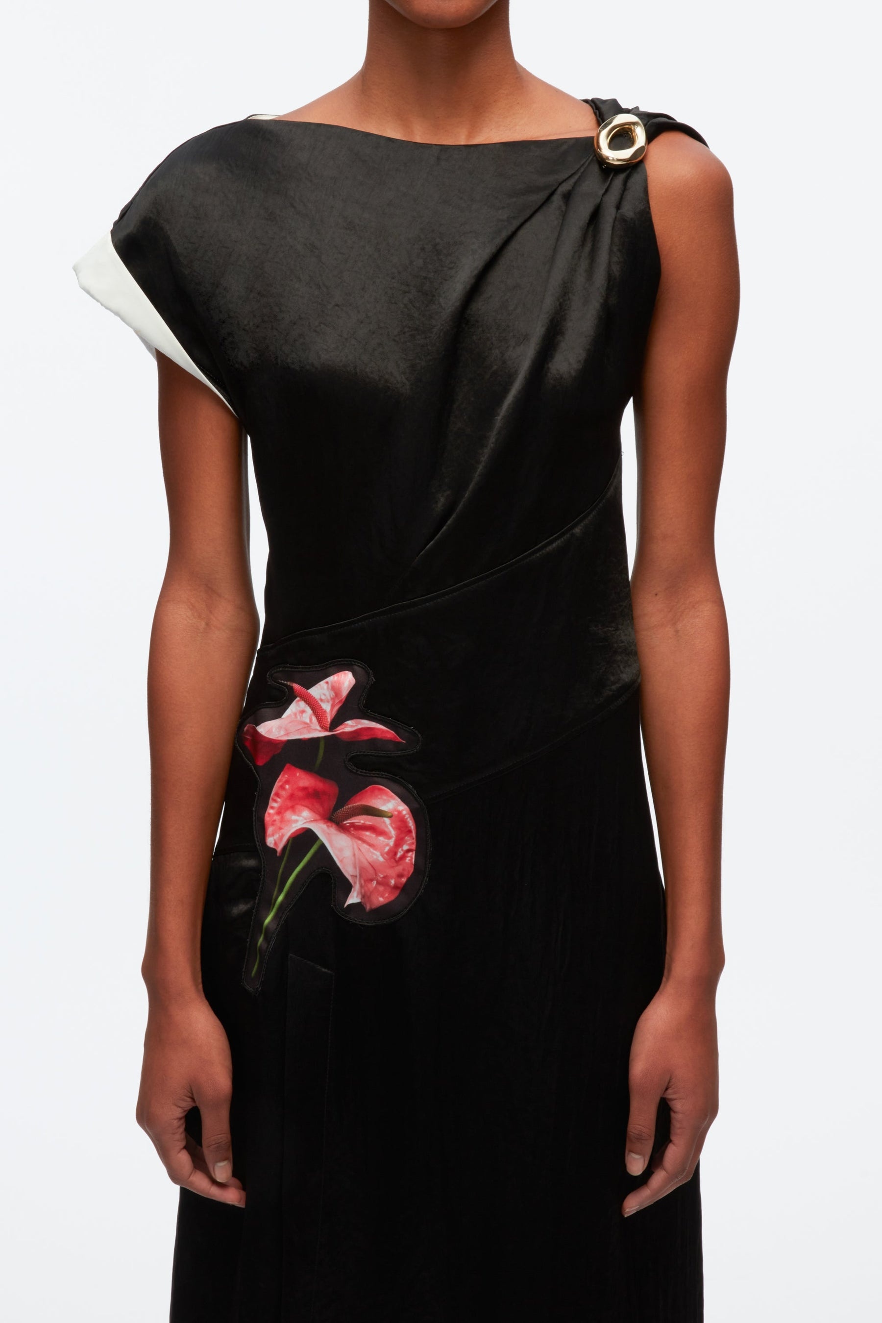 Floral Bouquet Appliqué Draped Twist Dress - 3