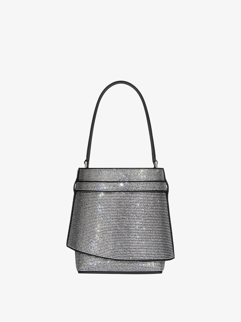 SHARK LOCK BUCKET BAG IN LEATHER WITH STRASS 4