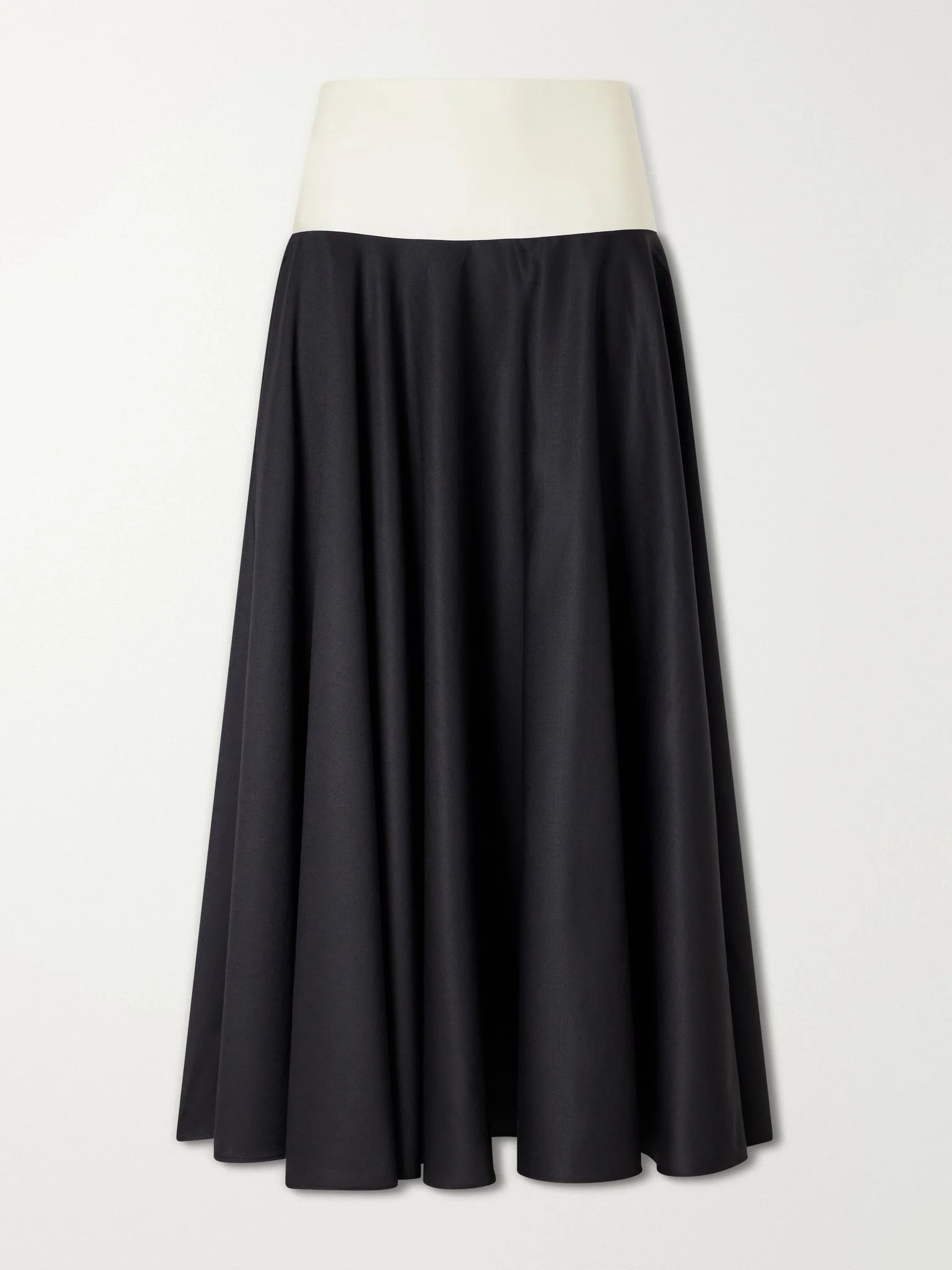 Pleated cotton-poplin midi skirt Black - 1