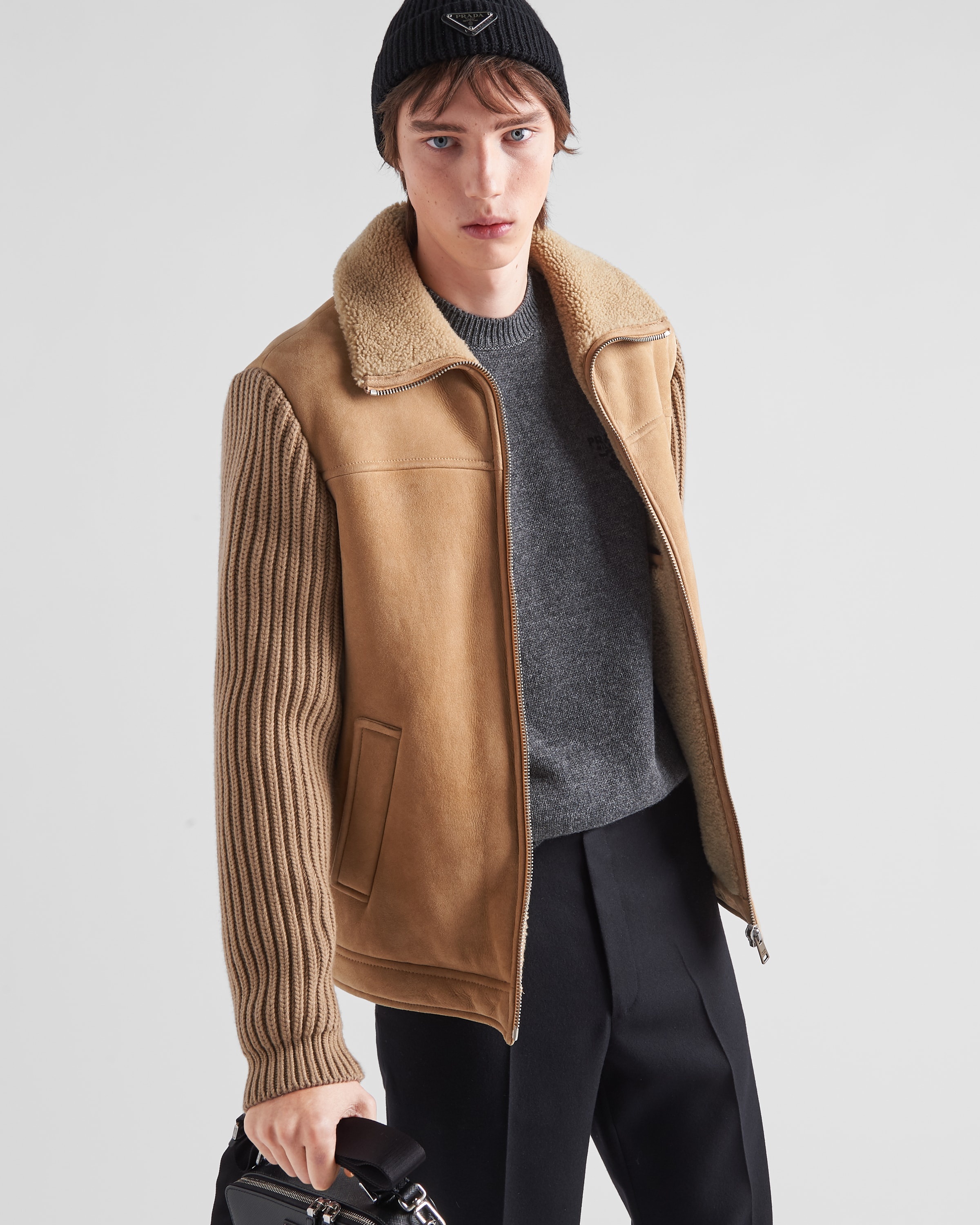 Shearling and knit jacket - 6