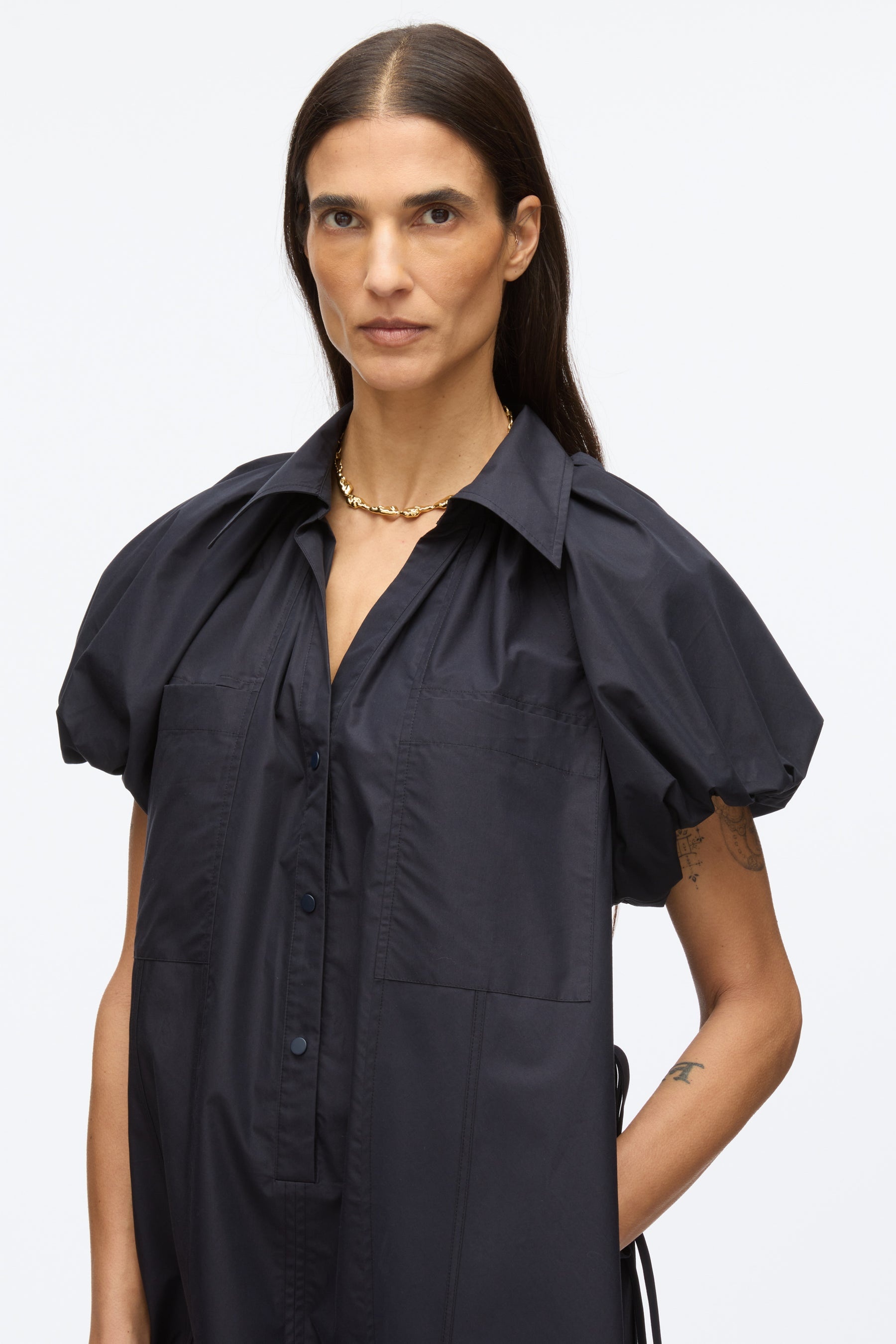 Puff Sleeve Short Shirt Dress - 5