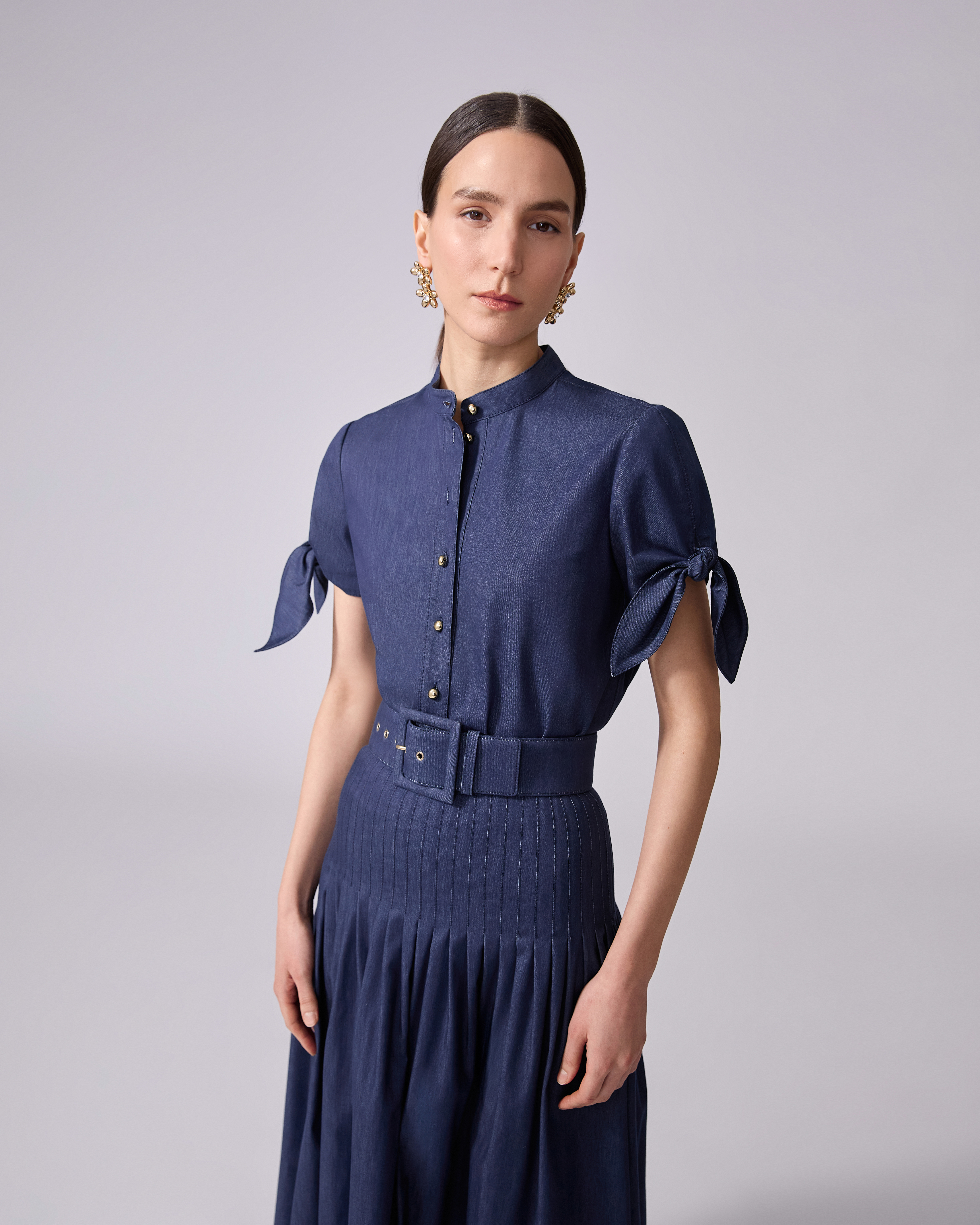 Denim Tie-Sleeve Shirt - 4