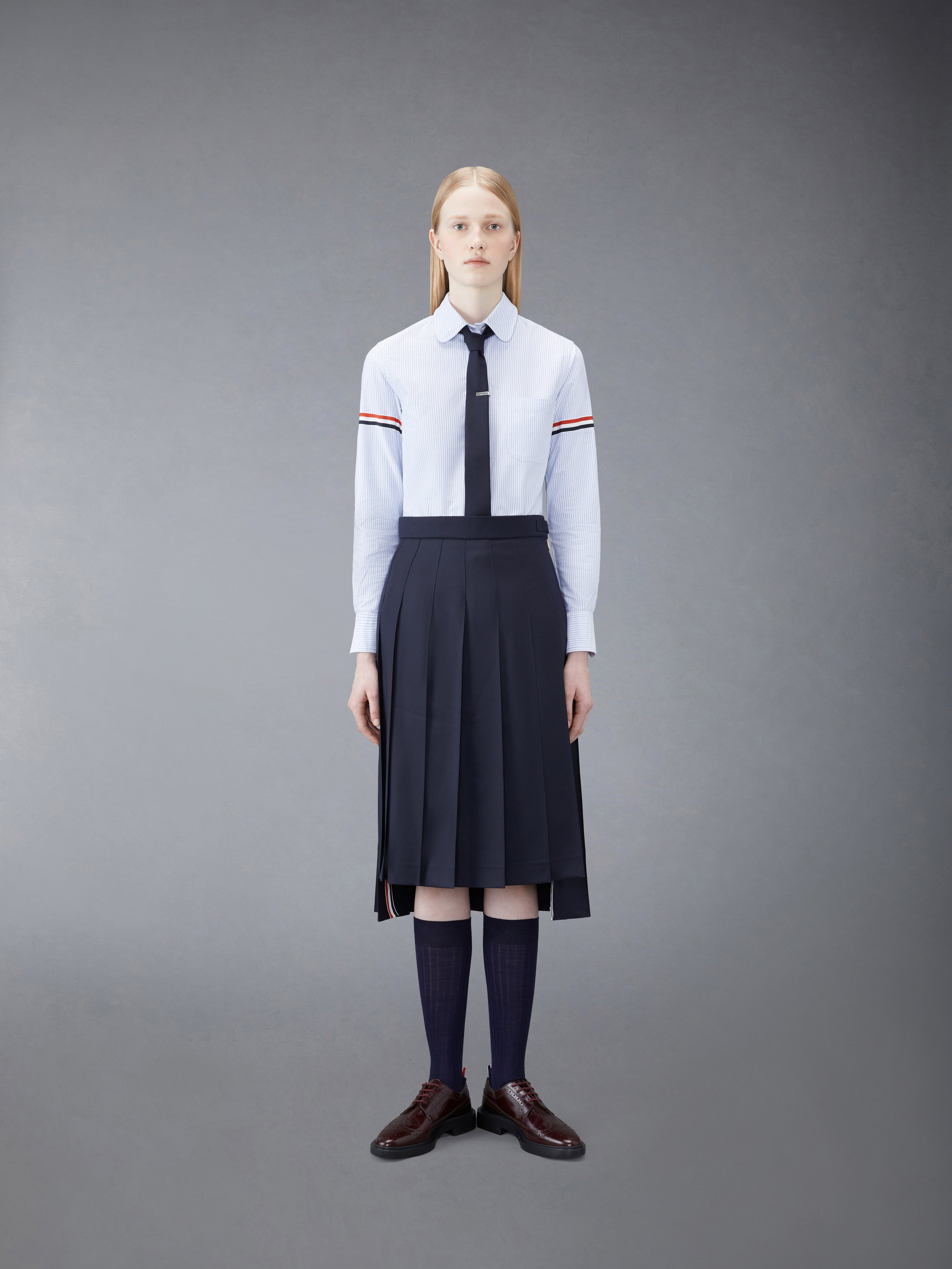 Blue University Stripe Oxford Grosgrain Armband Long Sleeve Shirt - 4