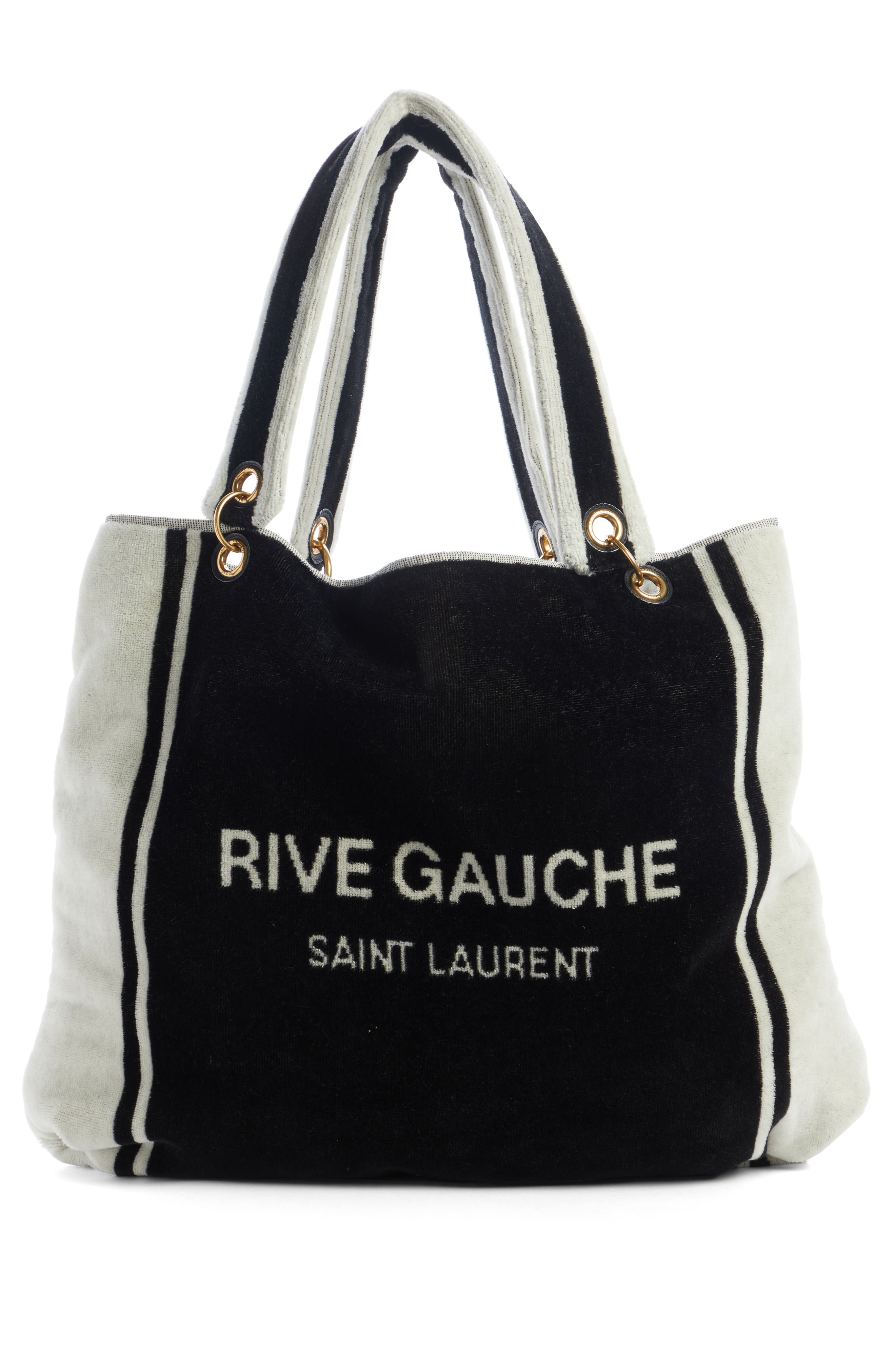 Saint Laurent Rive Gauche Noe Terrycloth Towel Tote in Nero/Bianco/Nero at Nordstrom - 2
