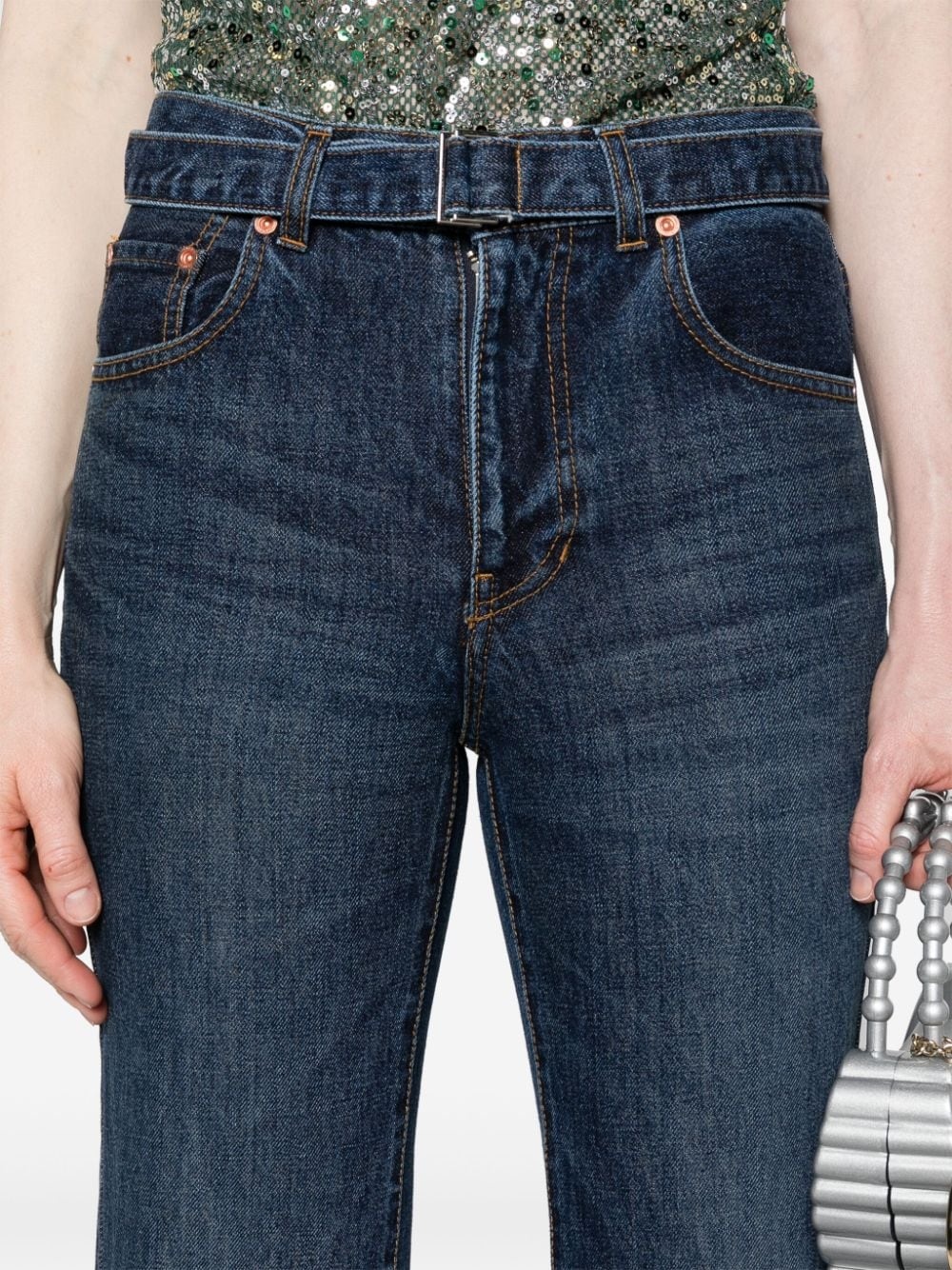 belted mid-rise flared jeans - 5