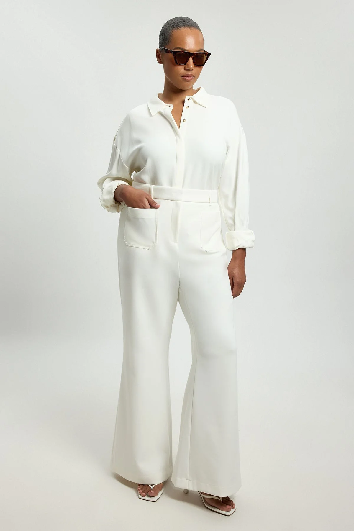 Plus Size Compact Stretch Pocket Straight Leg Trousers - 1