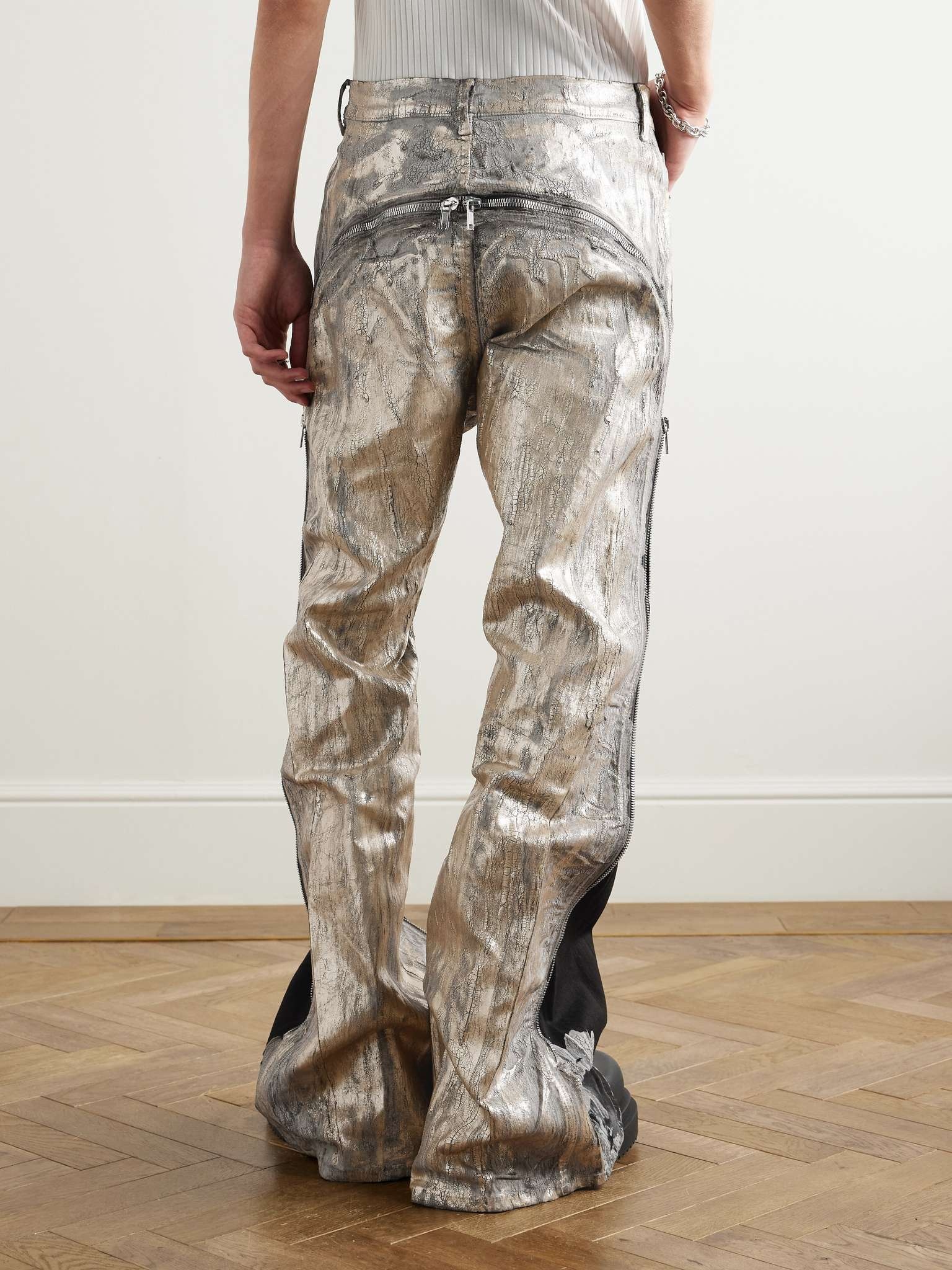 Bolan Flared Zip-Embellished Distressed Metallic Jeans - 4
