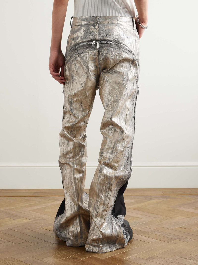 Bolan Flared Zip-Embellished Distressed Metallic Jeans 4