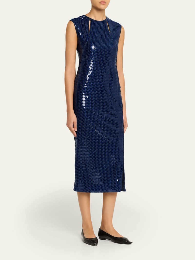 AKRIS Corded Sequin Chiffon Midi Sheath Dress outlook