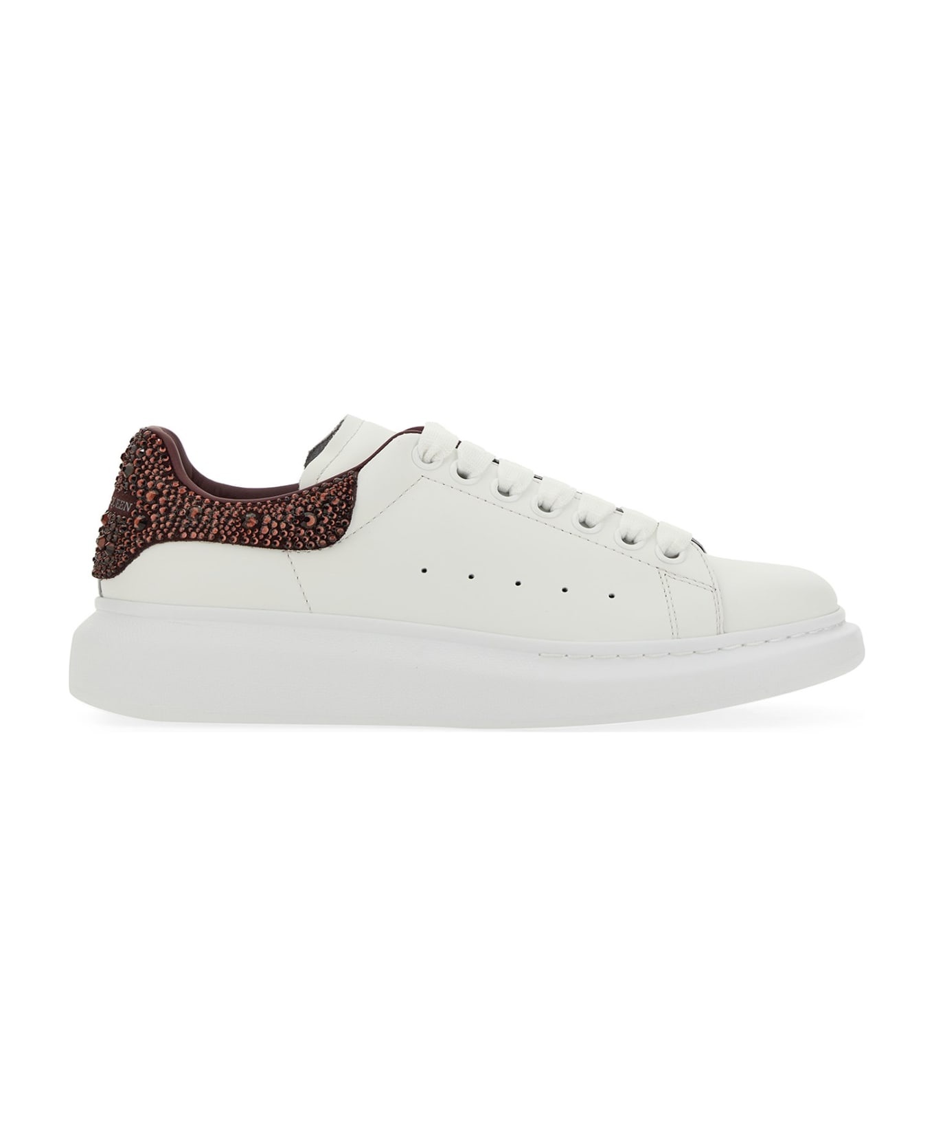 Oversized Sneakers In White And Dark Burgundy With Rhinestones - 1