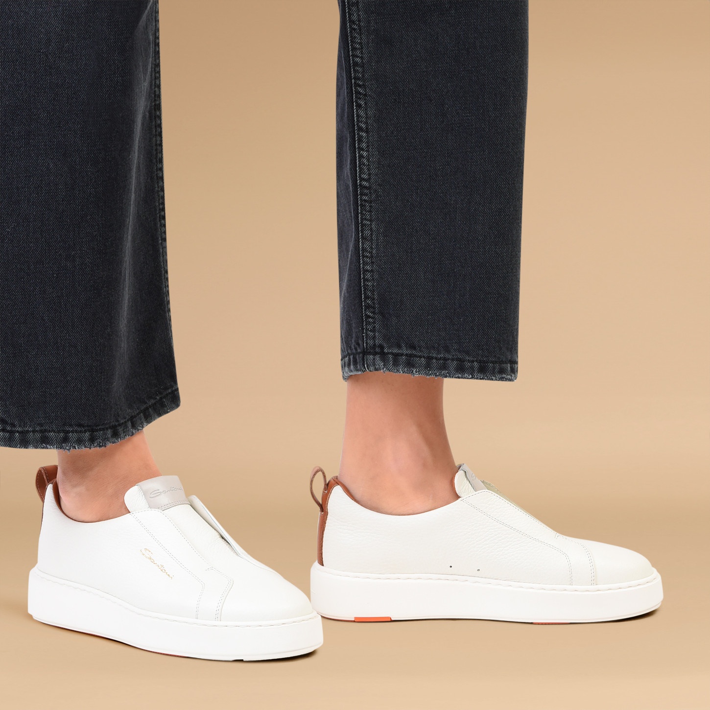 Women's white tumbled leather slip-on sneaker - 2