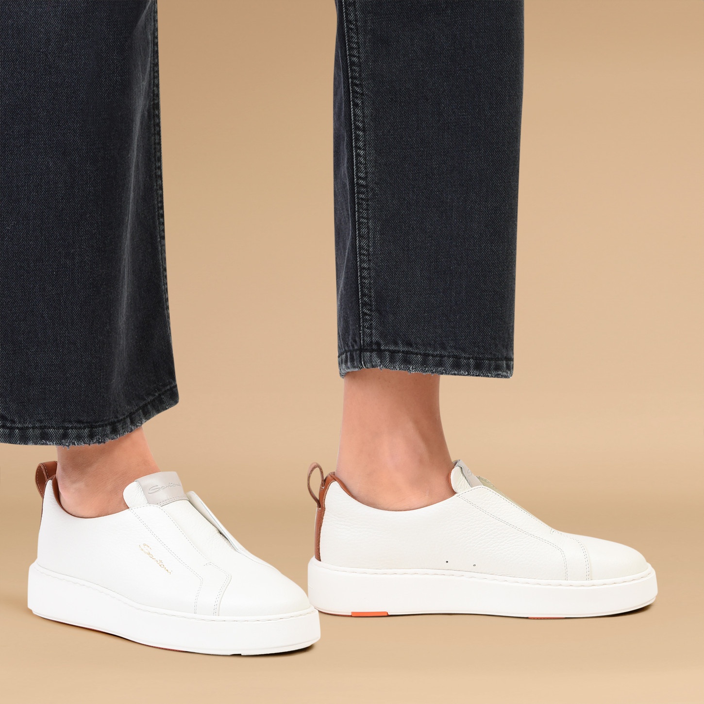 Women's white tumbled leather slip-on sneaker - 2