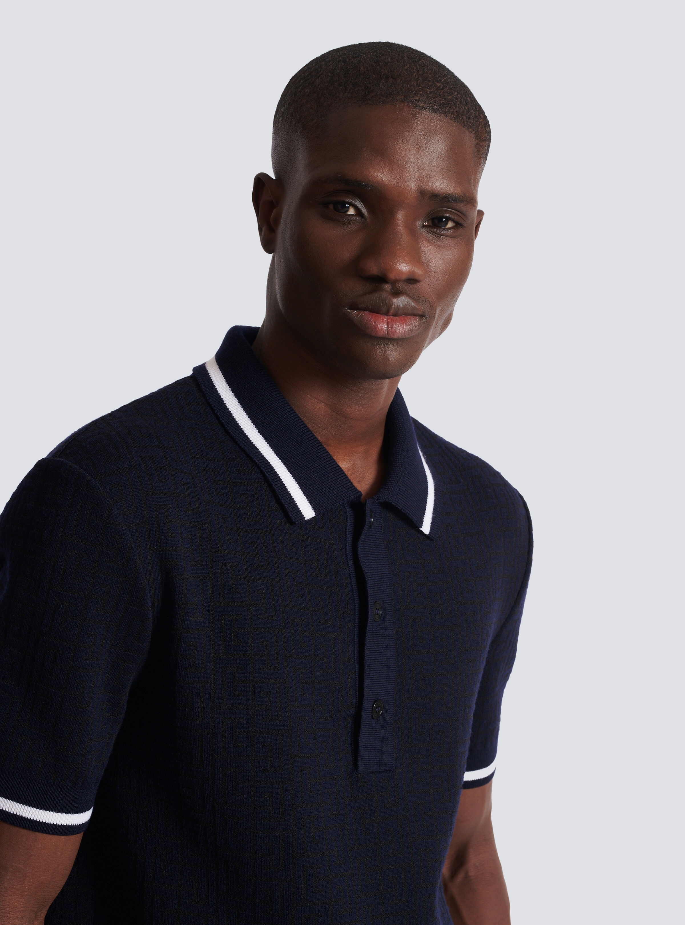 Monogrammed merino wool polo shirt - 7