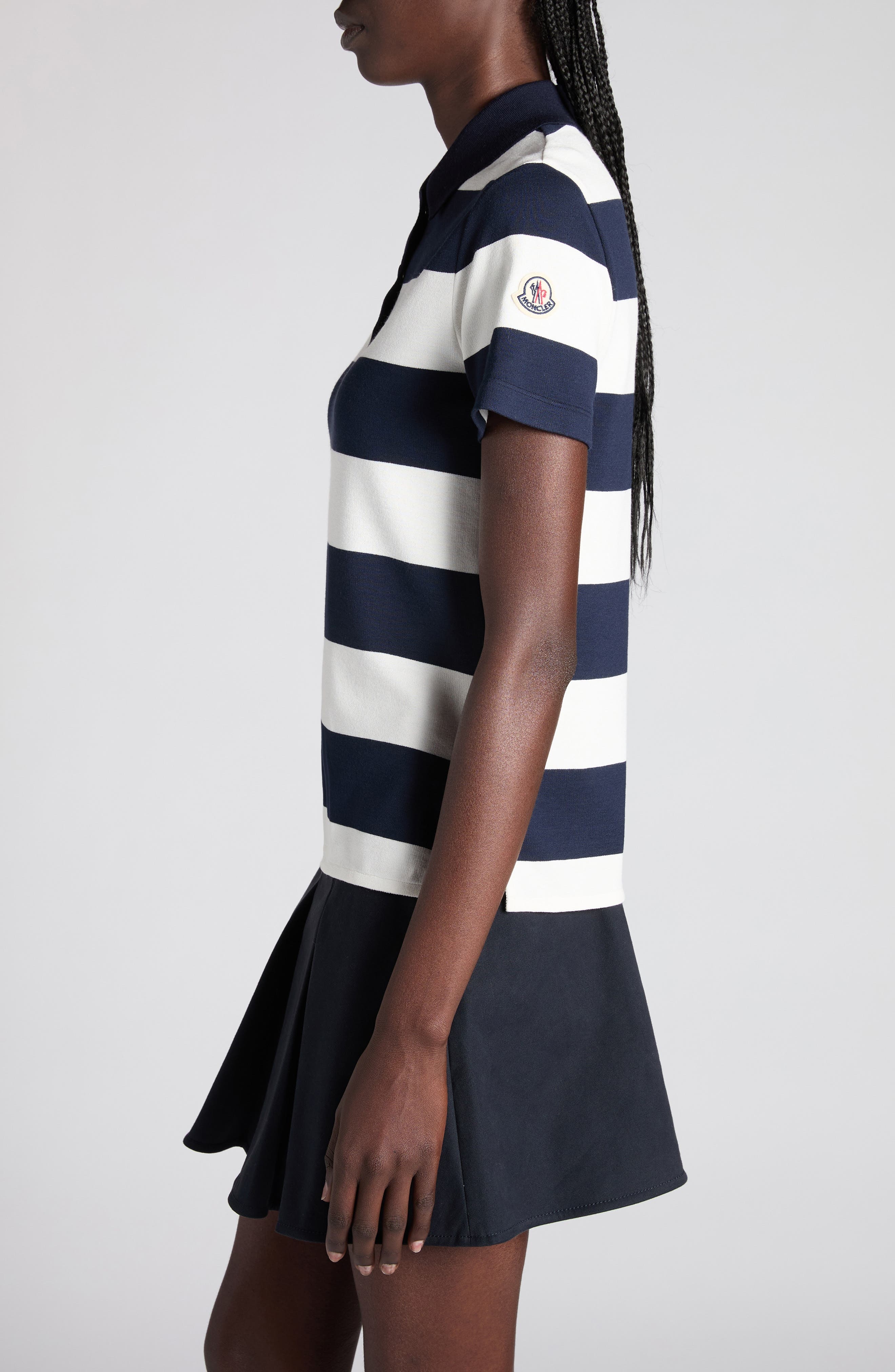 Moncler Stripe Polo in White/Blue at Nordstrom - 4