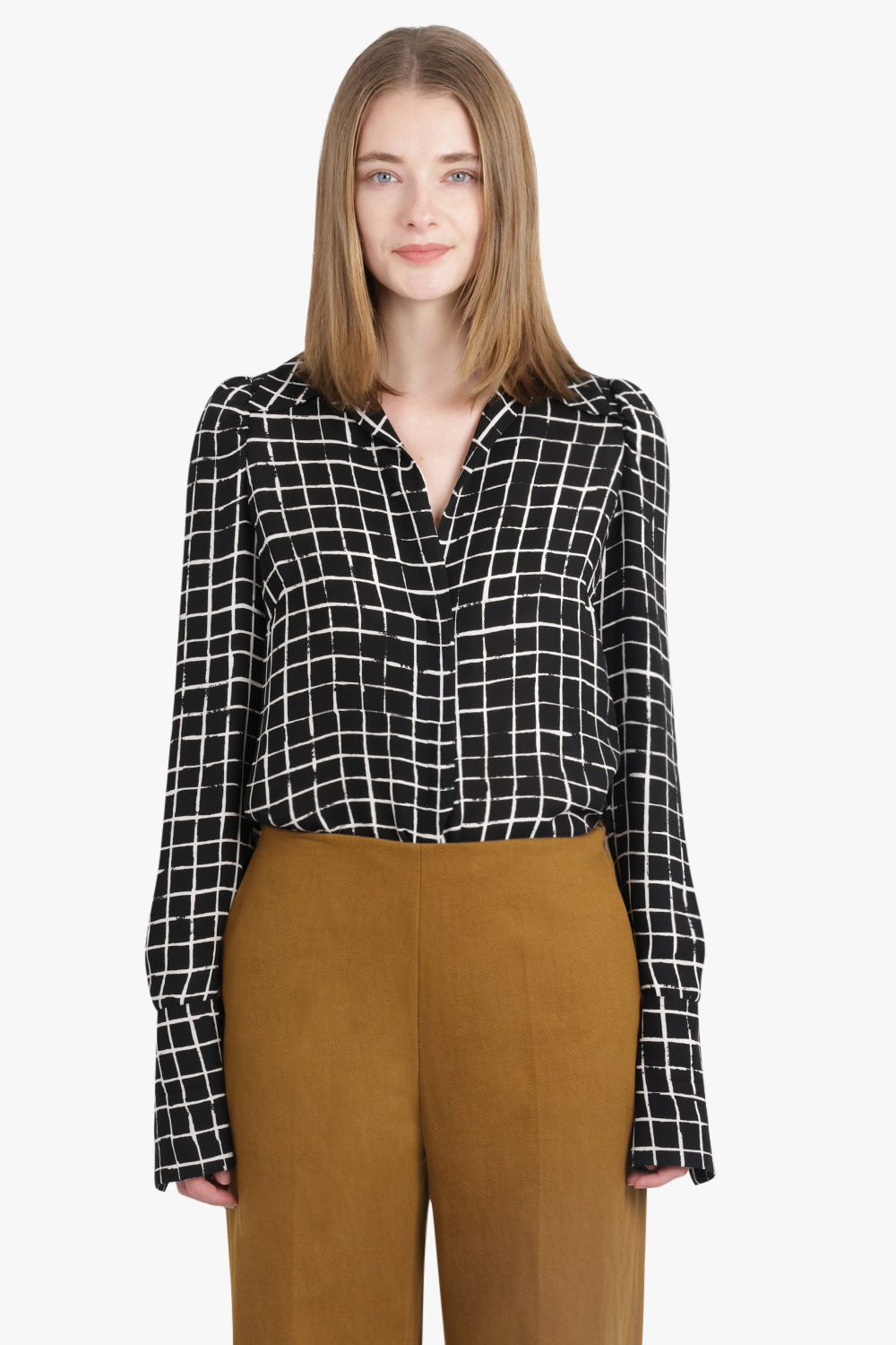 CELINDRA CHECK PRINT L/S SHOULDER DETAIL SHIRT | BLACK/WHITE - 2