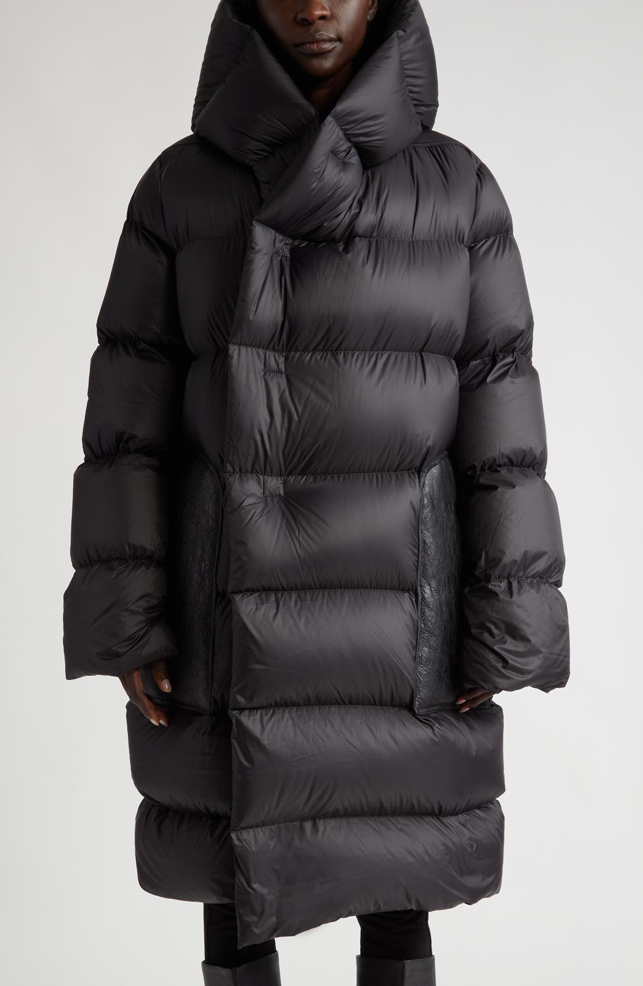 Rick Owens Hooded Down Puffer Coat in Black/Black at Nordstrom - 1
