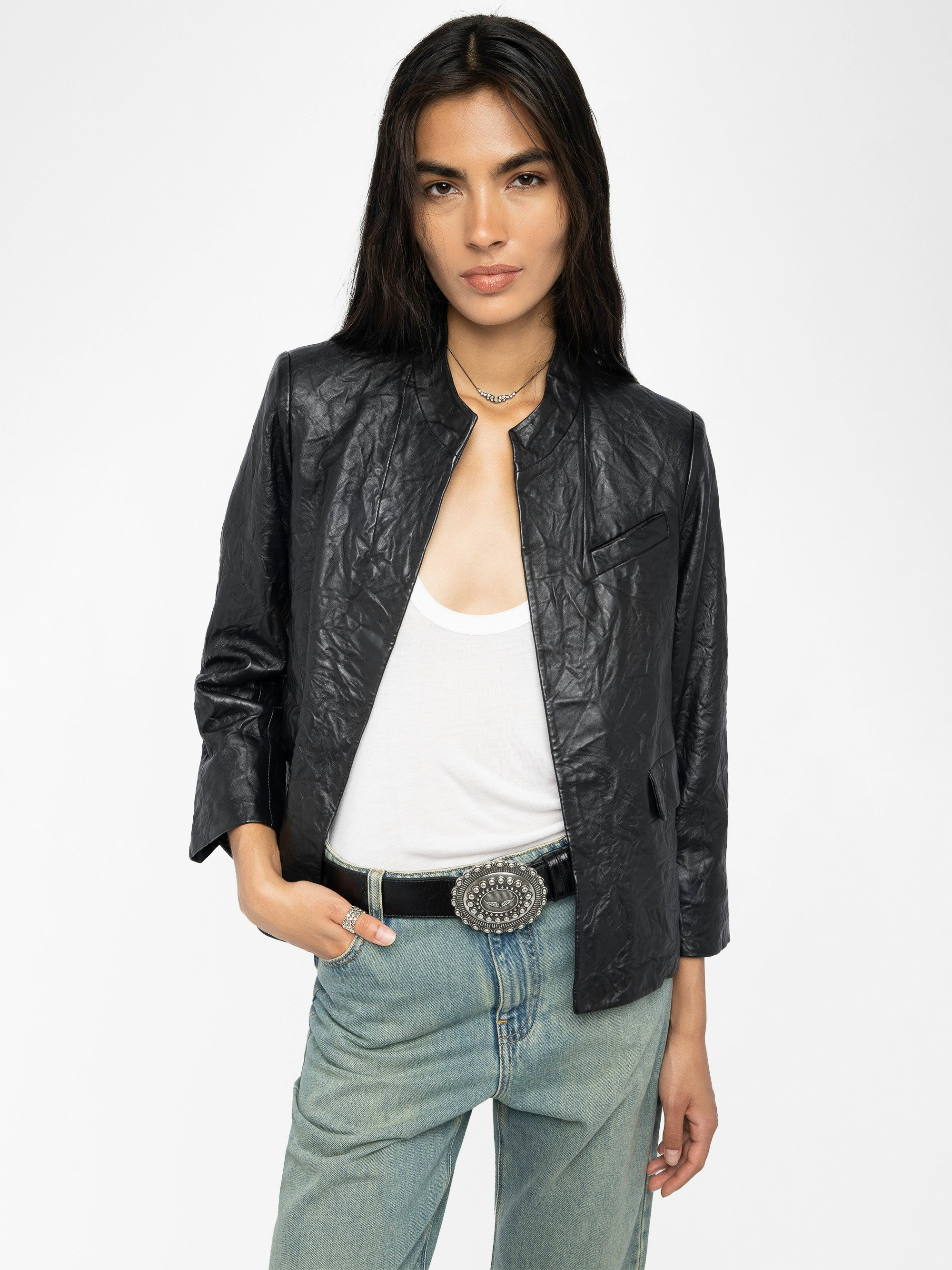 Veryn Crinkled Leather Blazer - 5