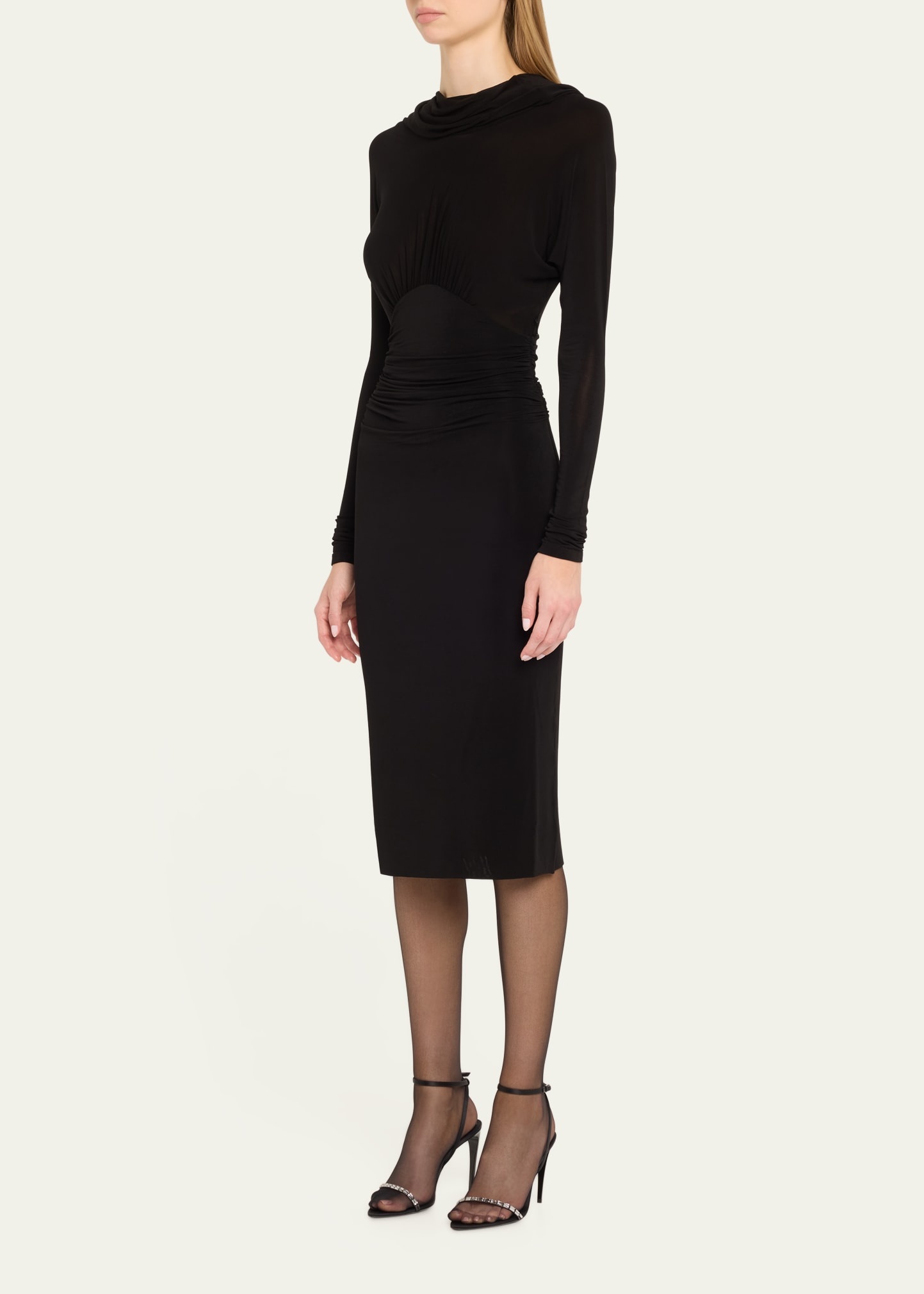 Cowl-Neck Gathered Midi Dress - 4