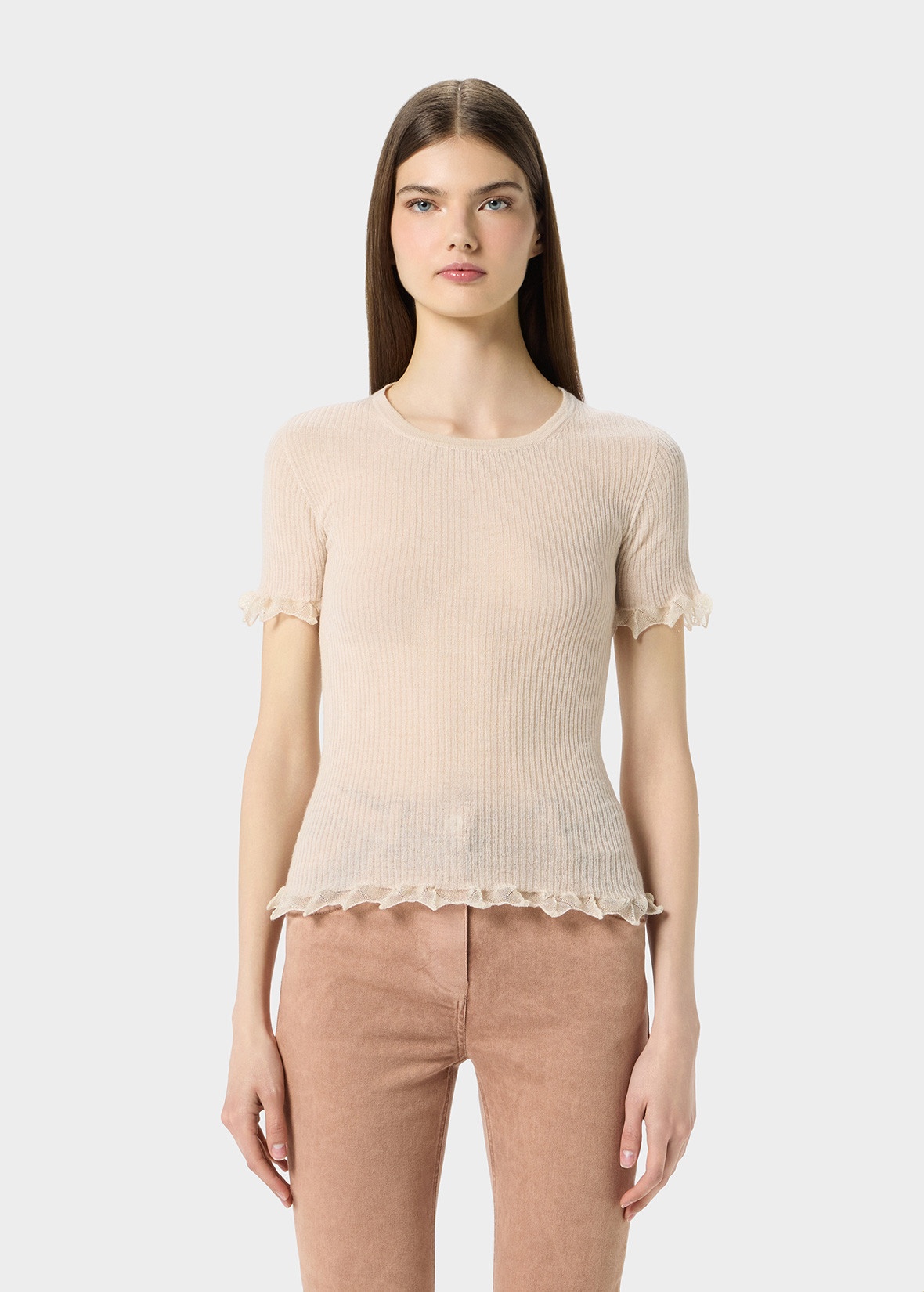 RIBBED SWEATER WITH LAMÉ SCALLOPED HEM - 3