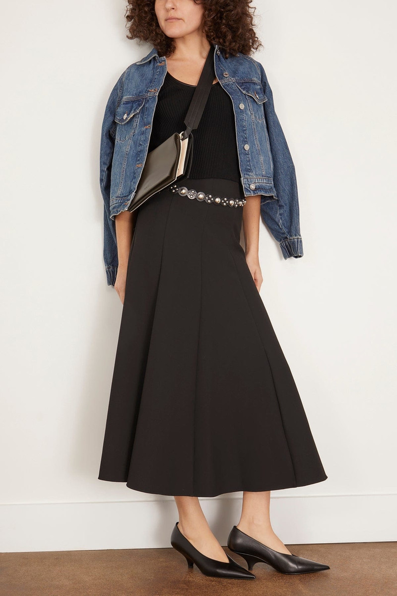 SIMKHAI Dottie A-Line Midi Skirt in Black outlook