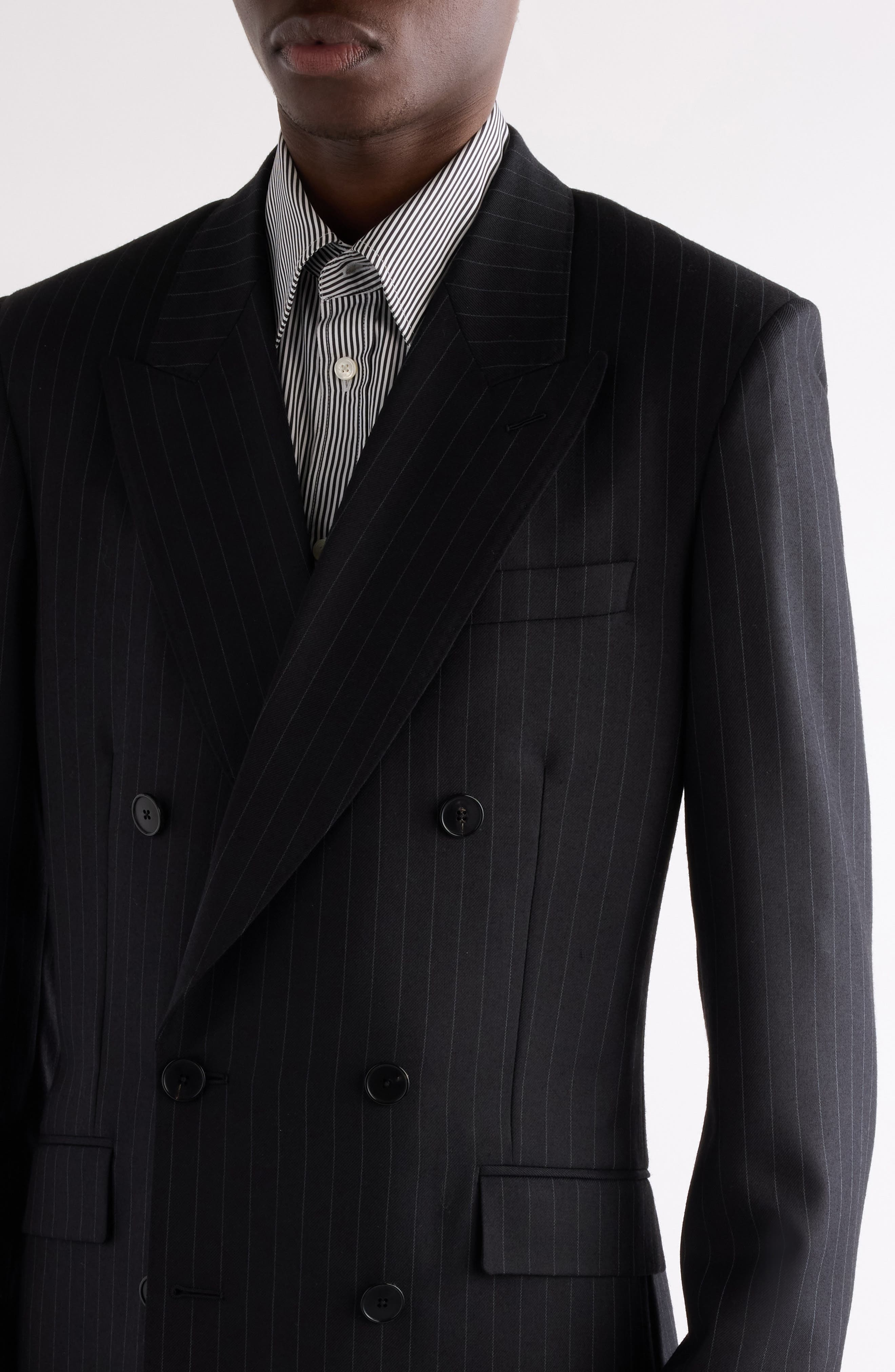 Givenchy Classic Fit Pinstripe Wool Double Breasted Suit Jacket in Black/Grey at Nordstrom - 5