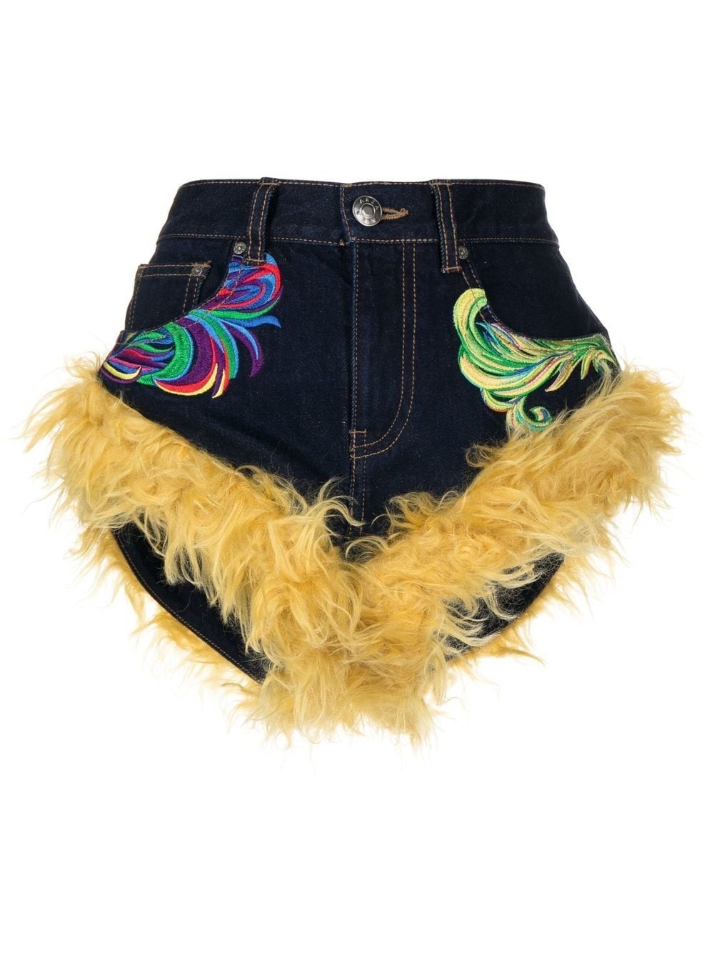 wool-trim denim shorts - 1
