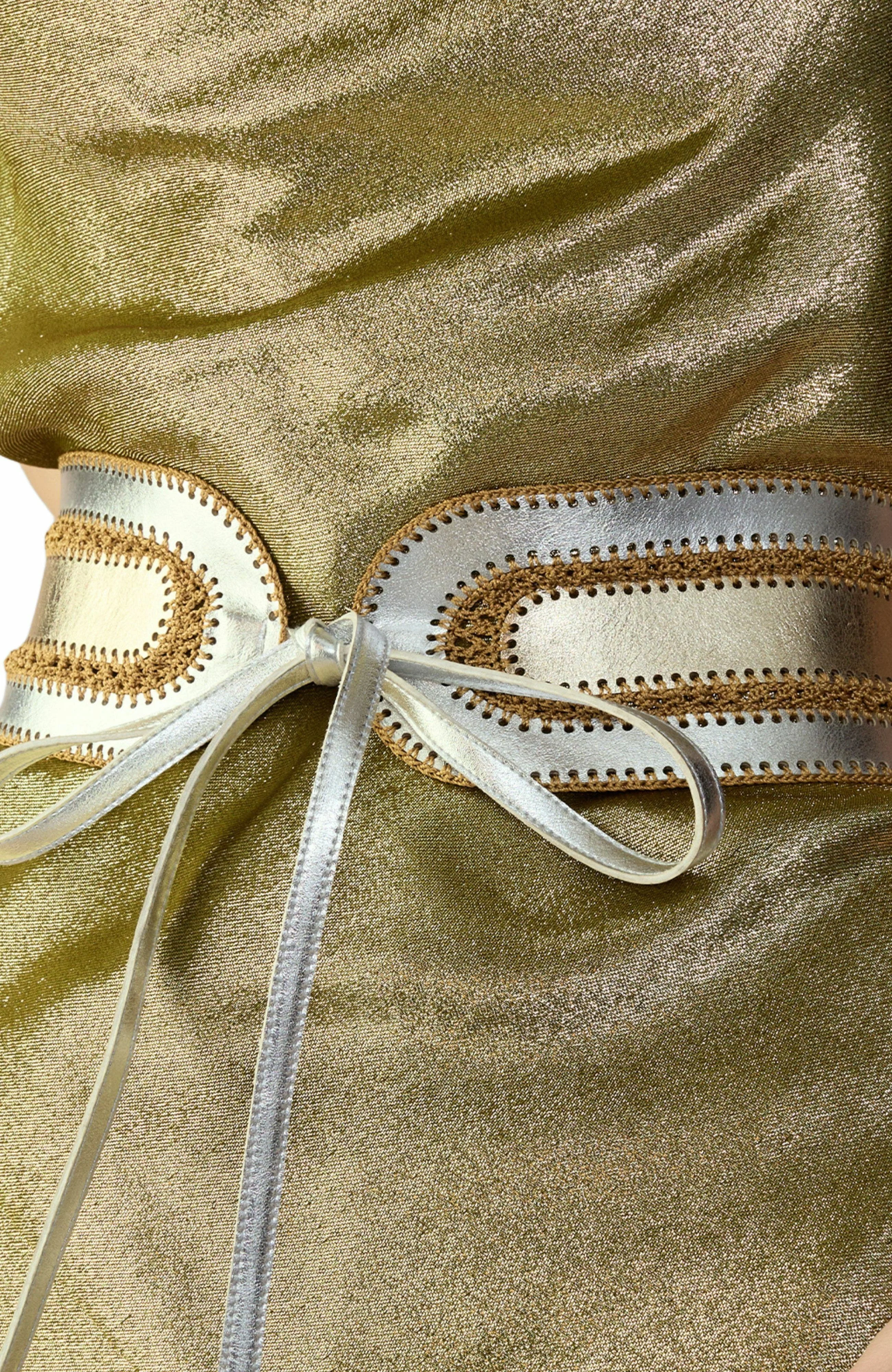 Cynthia Rowley Metallic Vegan Leather Belt in Gold at Nordstrom - 1