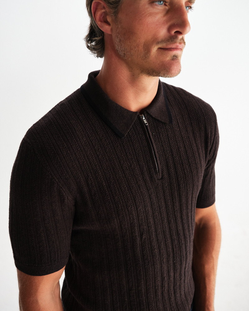 Bury - Dark Brown Stripe Zip Polo 3