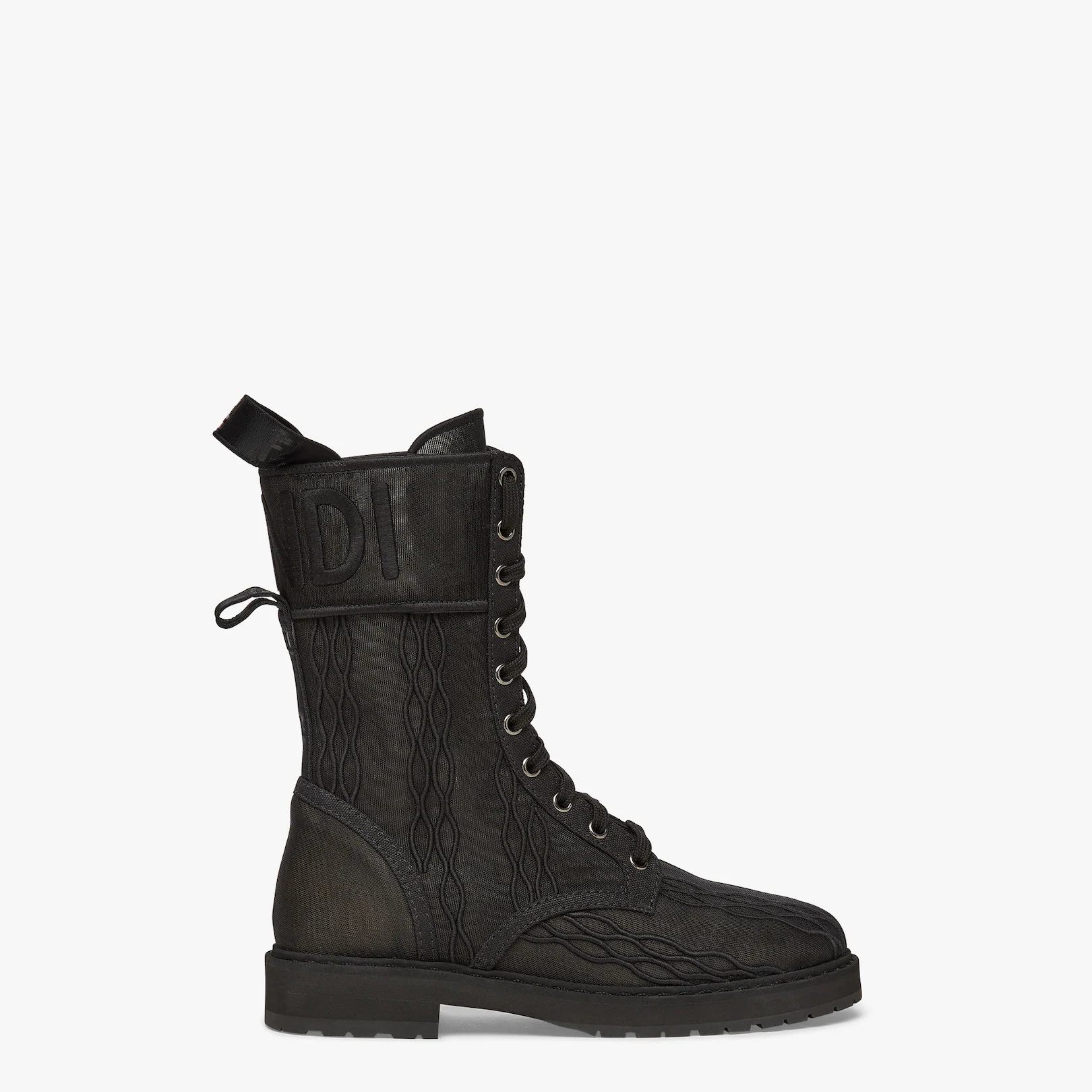 Black micromesh biker boots with embroidery - 1
