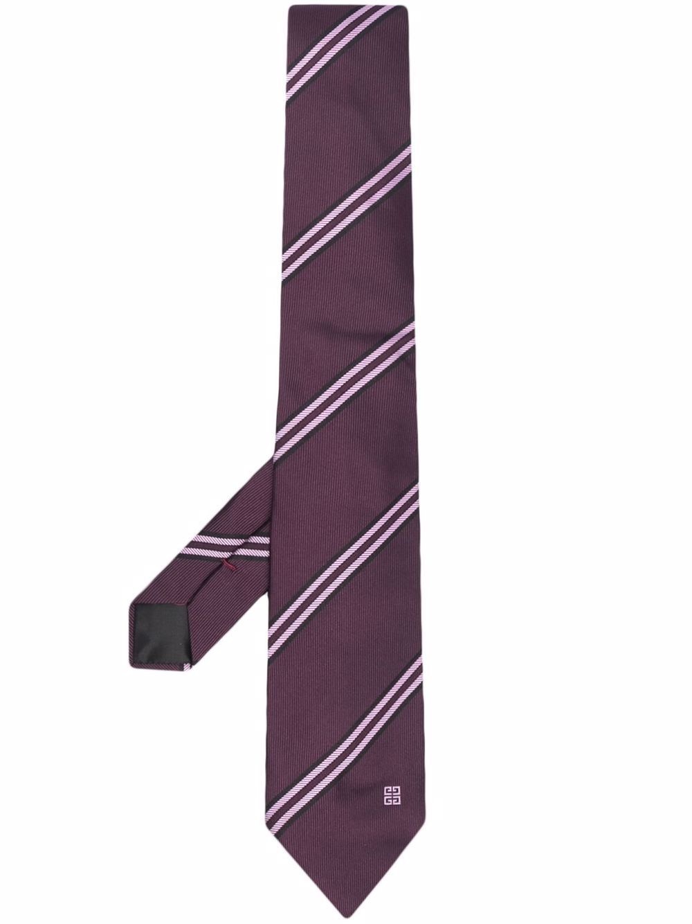 logo stripe silk embroidered tie - 1