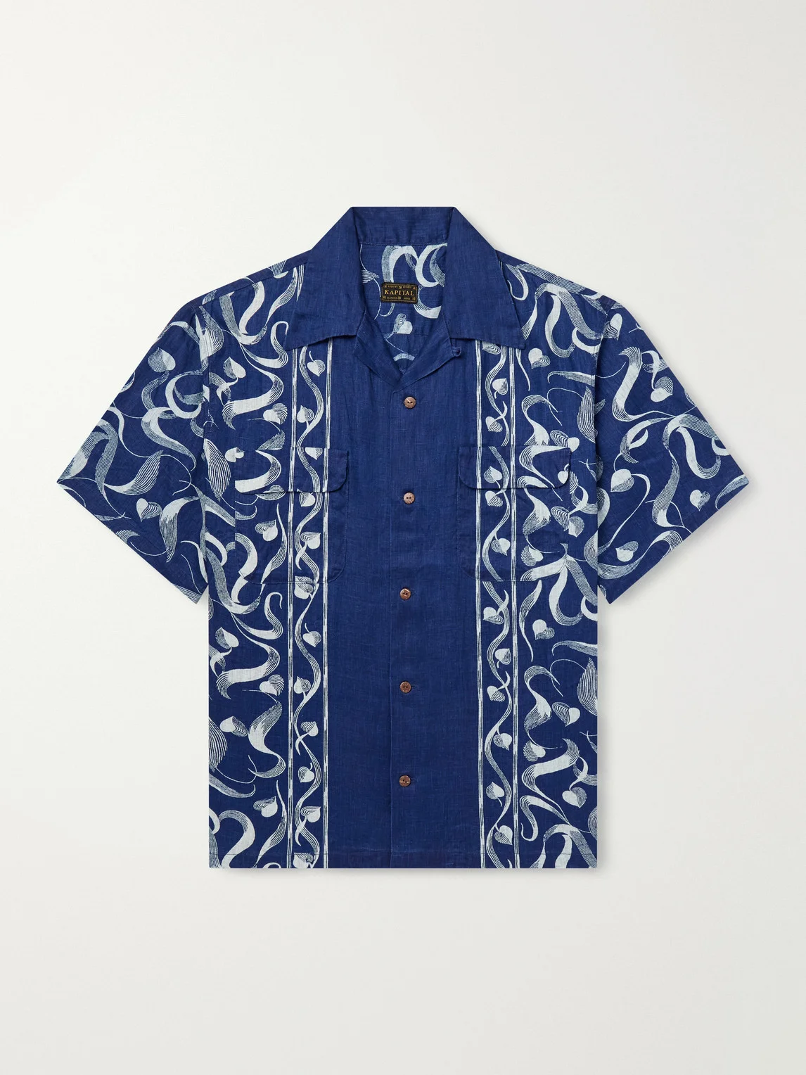 Okura Camp-Collar Printed Linen Shirt - 1