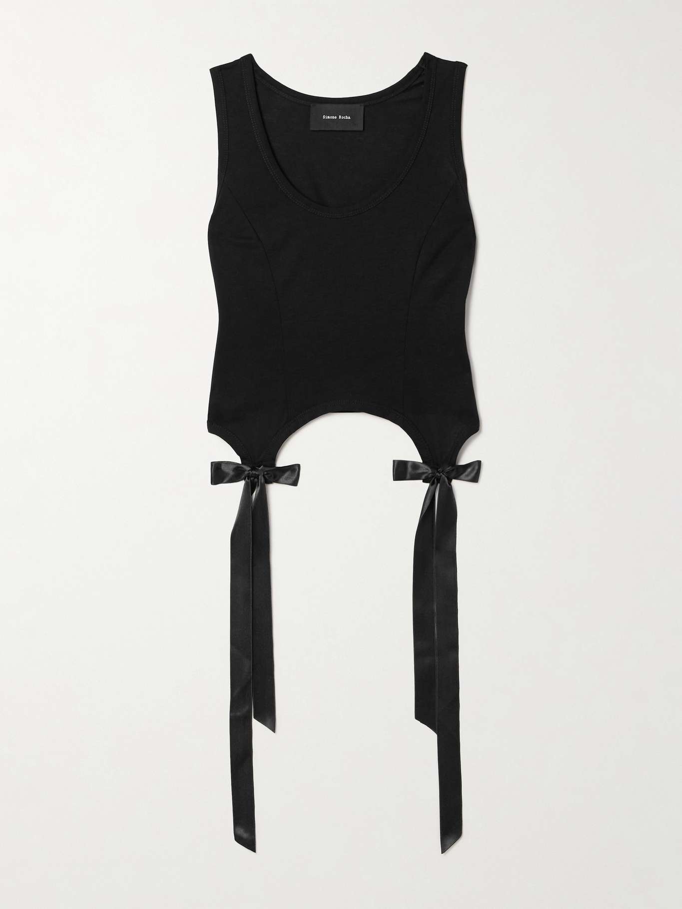 Easy cropped bow-detailed satin-trimmed cotton-jersey tank - 1
