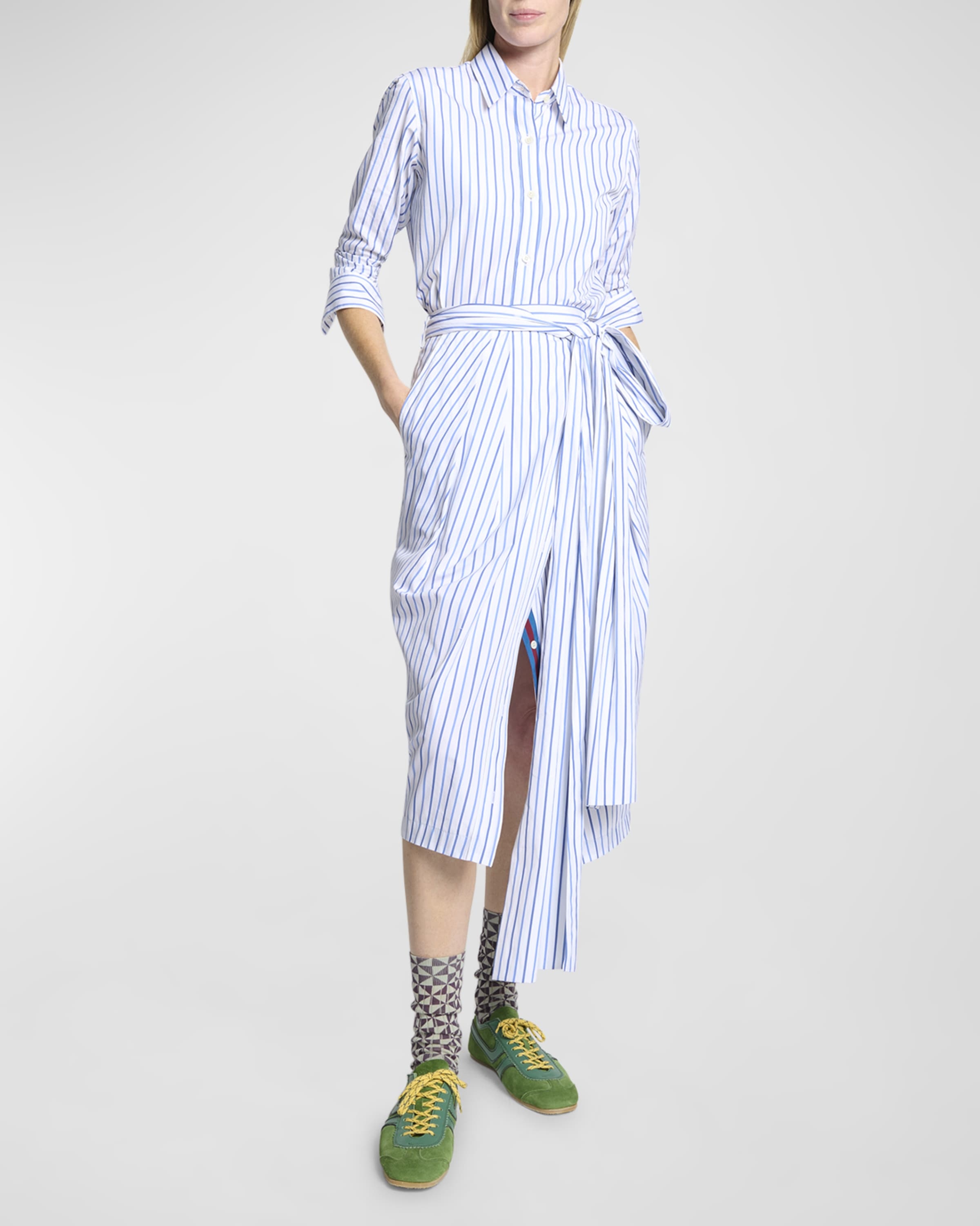 Solada Striped Poplin Midi Wrap Skirt - 5